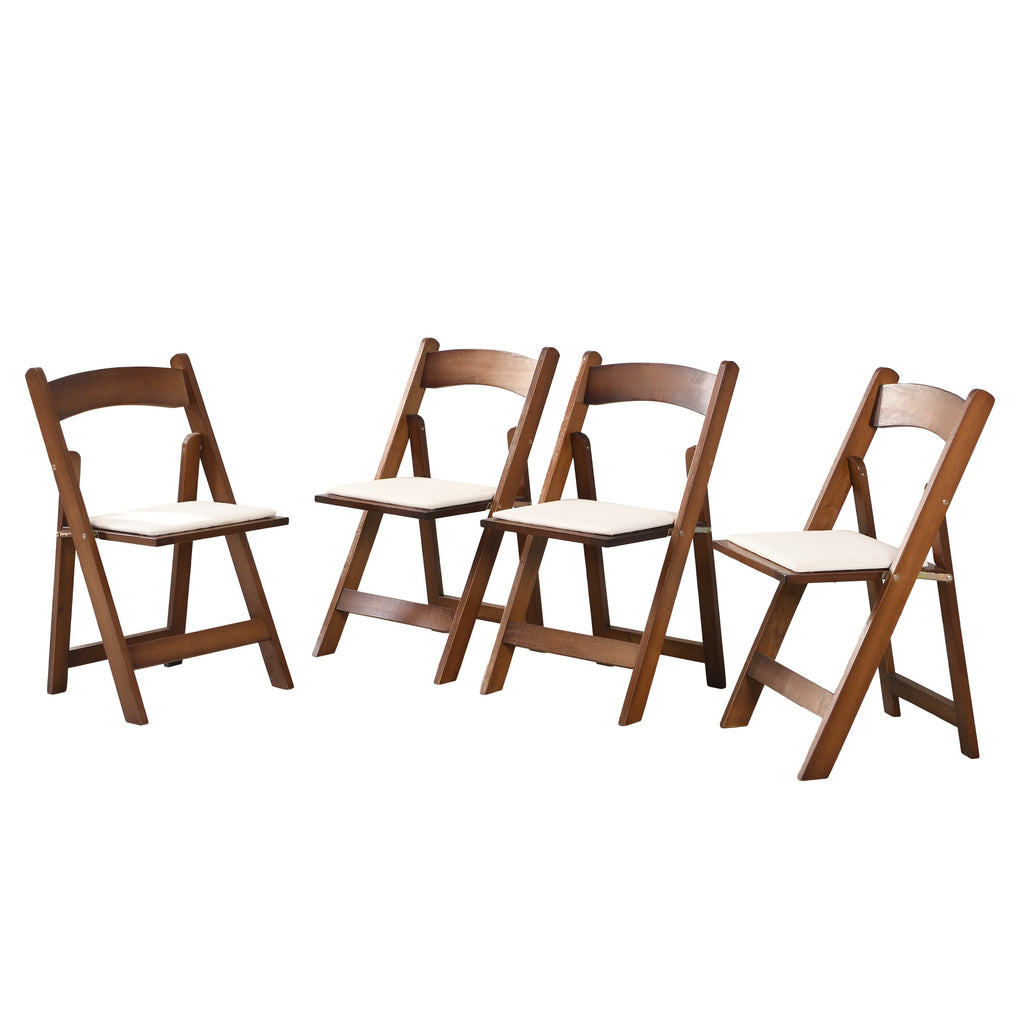 Set of 4 Folding Chairs Cushioned Solid Wood Space-Saving Dining Chairs