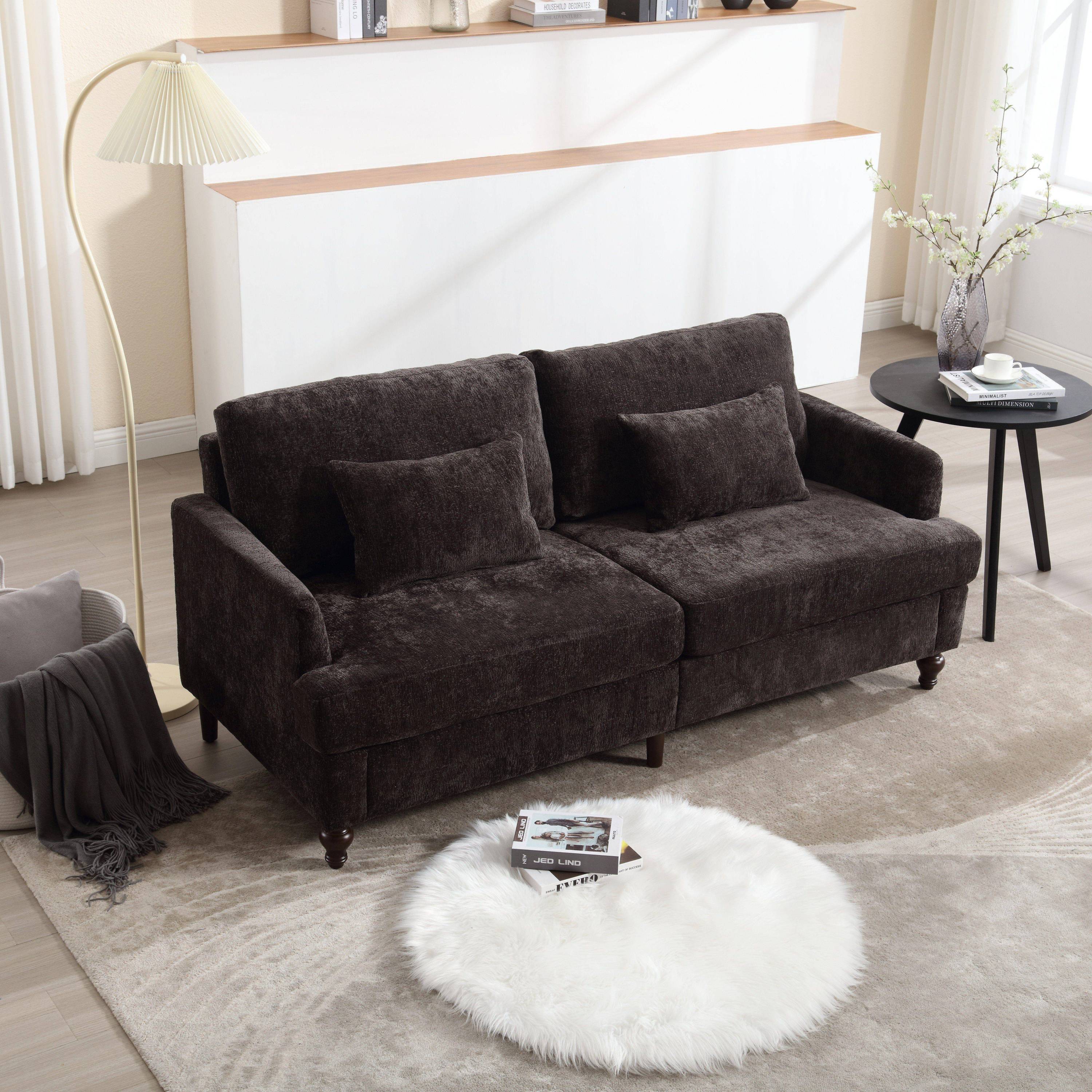 Mid Century Modern Chenille Fabric Loveseat Sofa