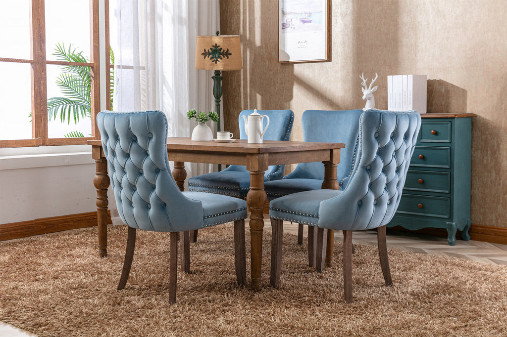 Modern Velvet Upholstered Wing-Back Dining Chairs (Set of 2)