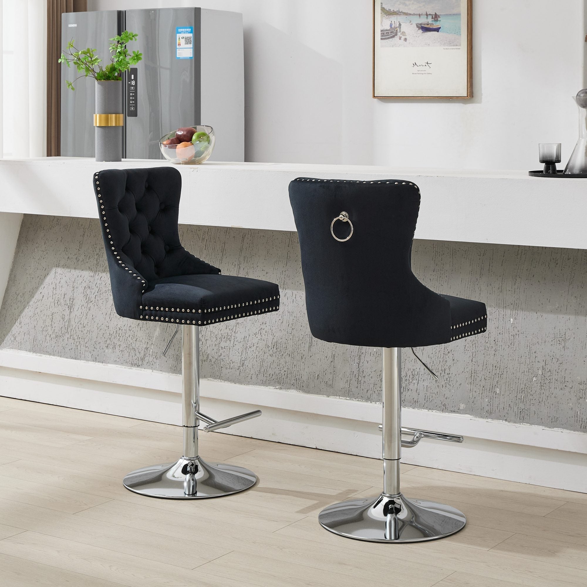 Modern Upholstered Swivel Velvet Barstools (Set of 2)