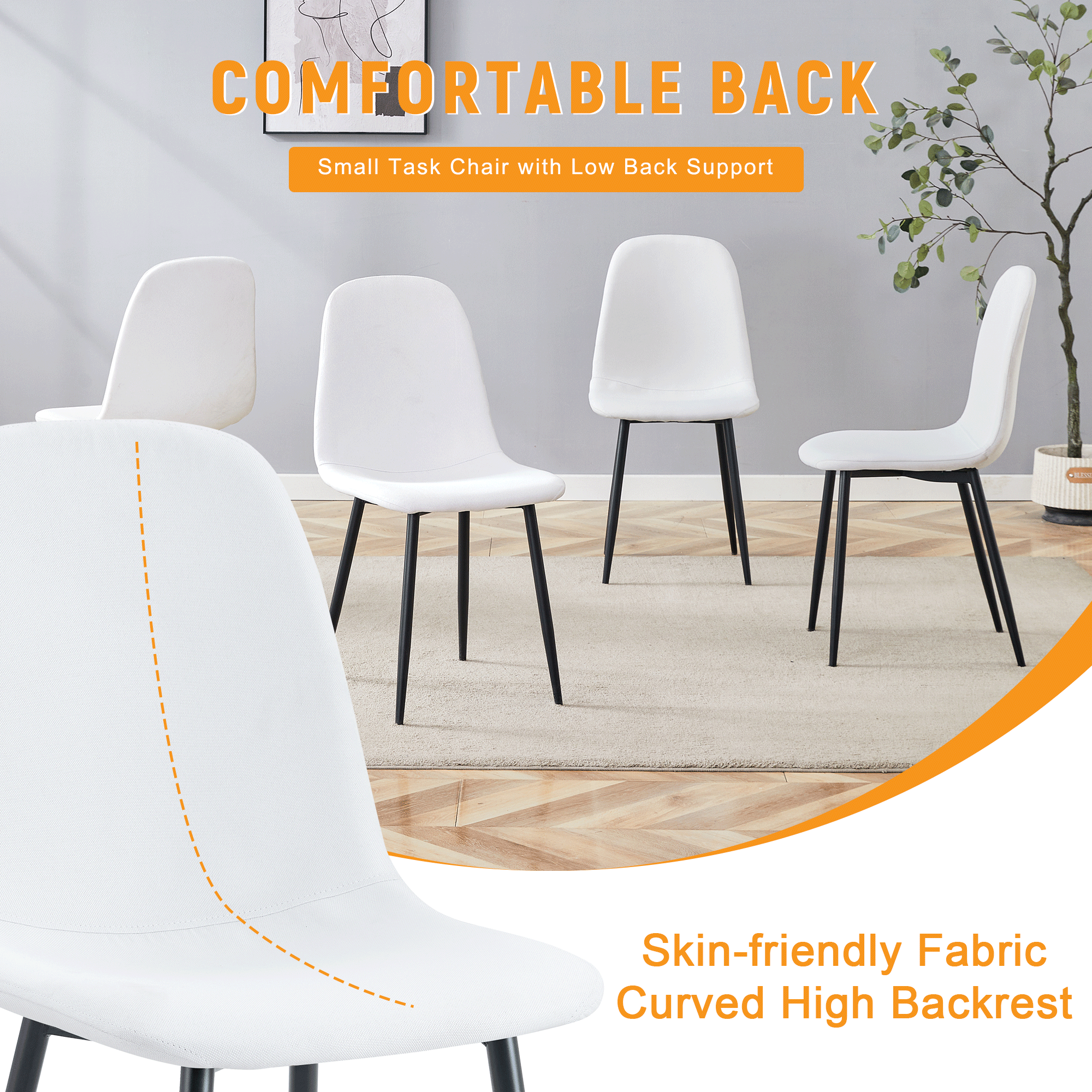 Luxury Simple Chair Black Linen Dining Chair  (Set of 4)