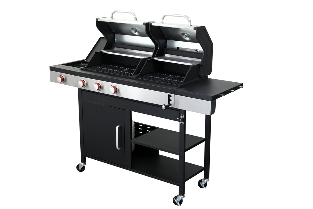 Propane Gas and Charcoal Grill Combo Griddle Grill with Side Burner
