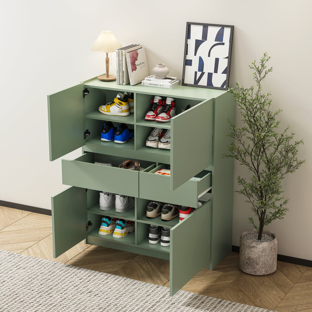 Wooden Storage Cabinet with 4 Doors and 2 Drawers