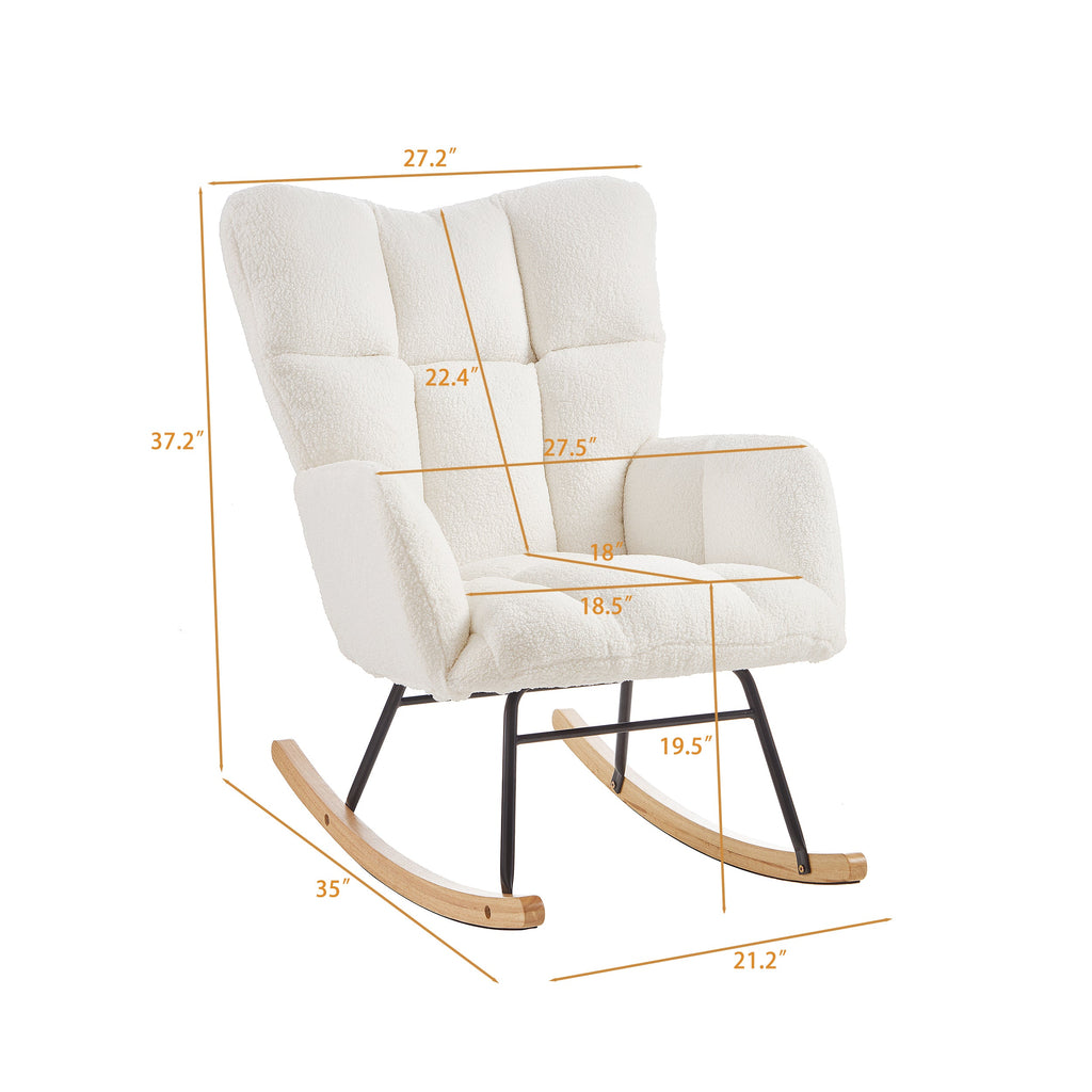 Tufted Upholstered Teddy Fabric Glider Rocking Chair