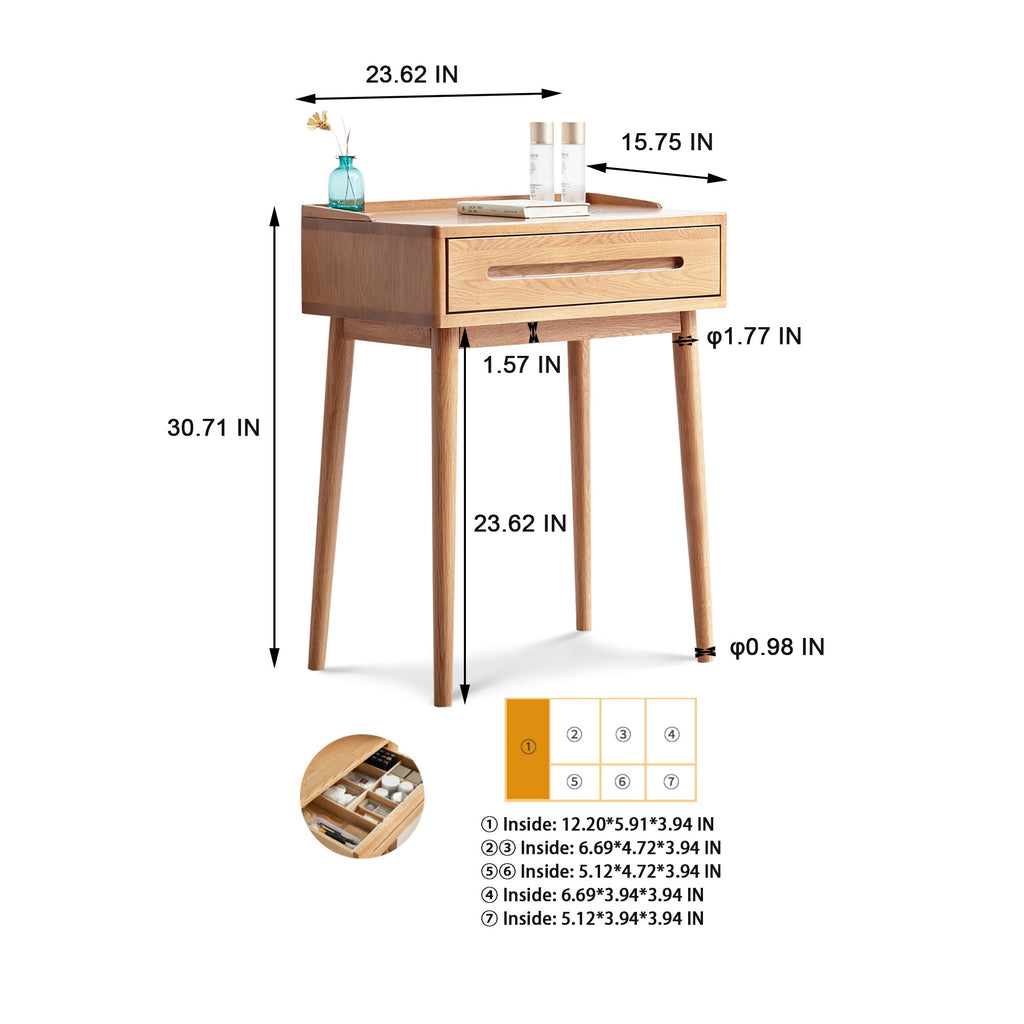 Solid Oak Desk Table with Storage Drawer