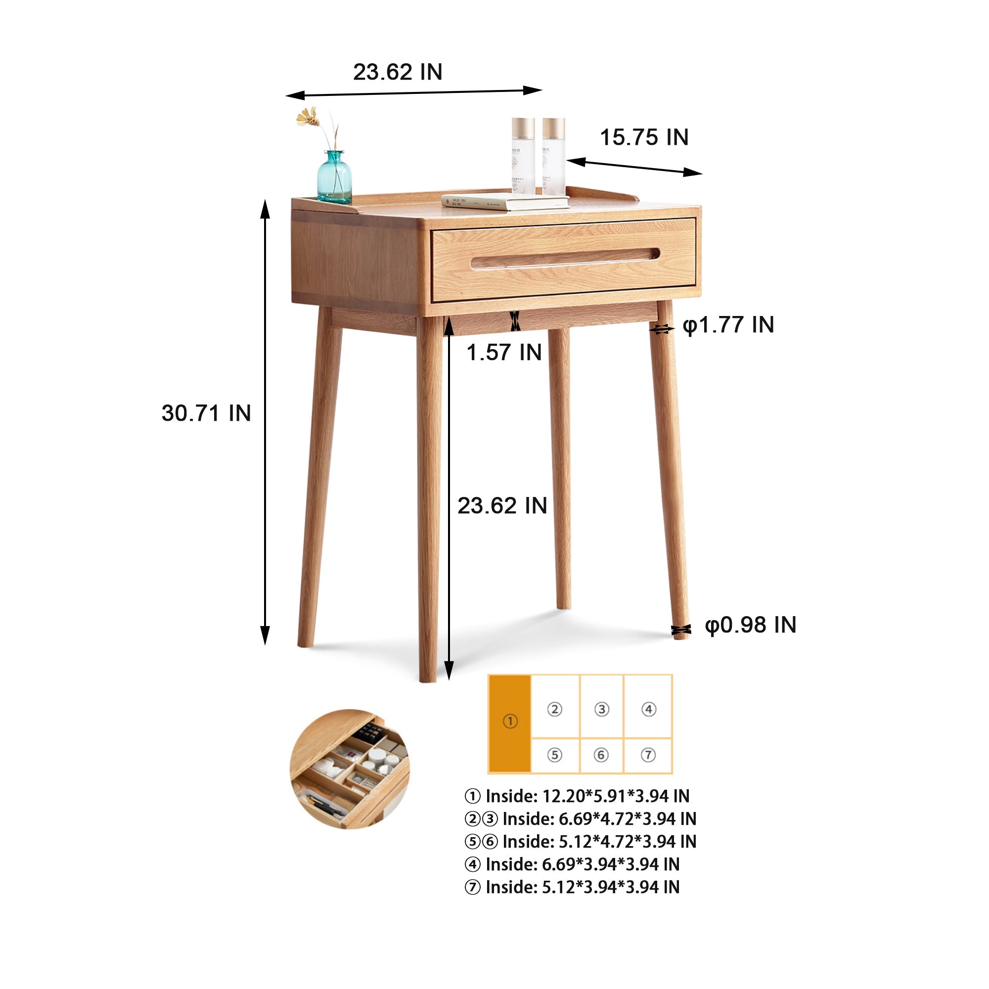Solid Oak Desk Table with Storage Drawer