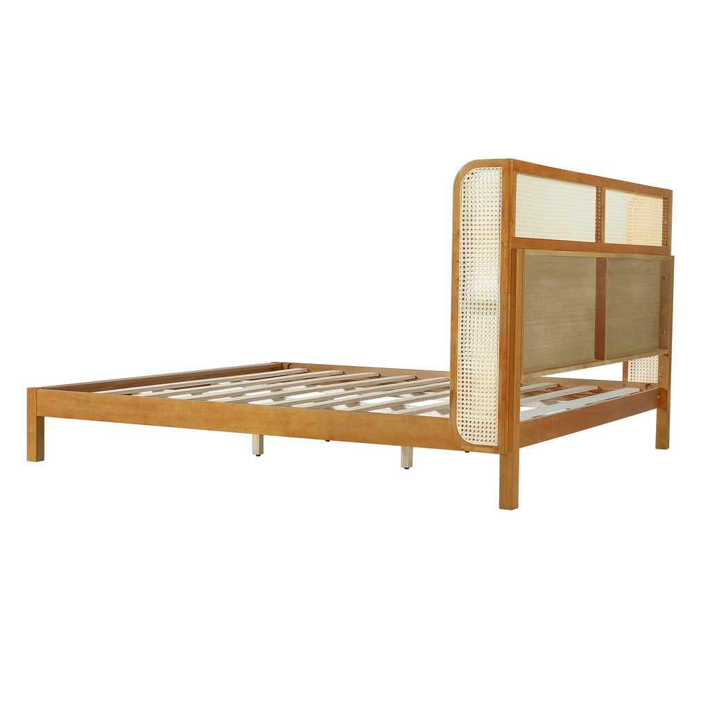 Mid Century Modern Bed With Natural Color Headboard