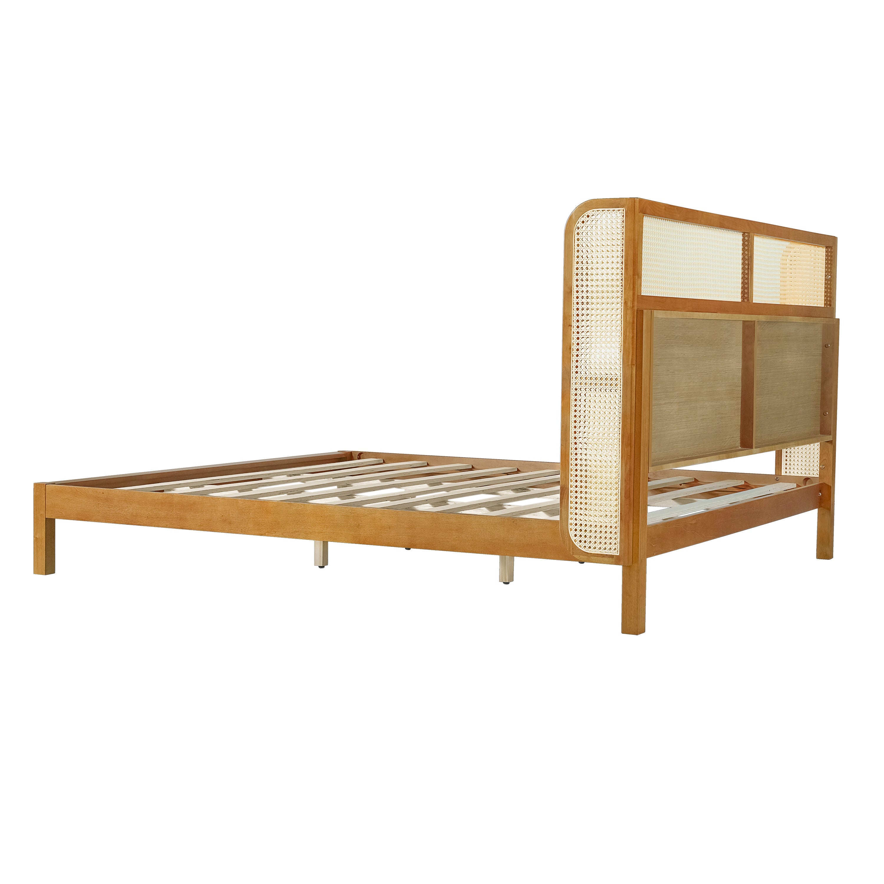 Mid Century Modern Bed With Natural Color Headboard