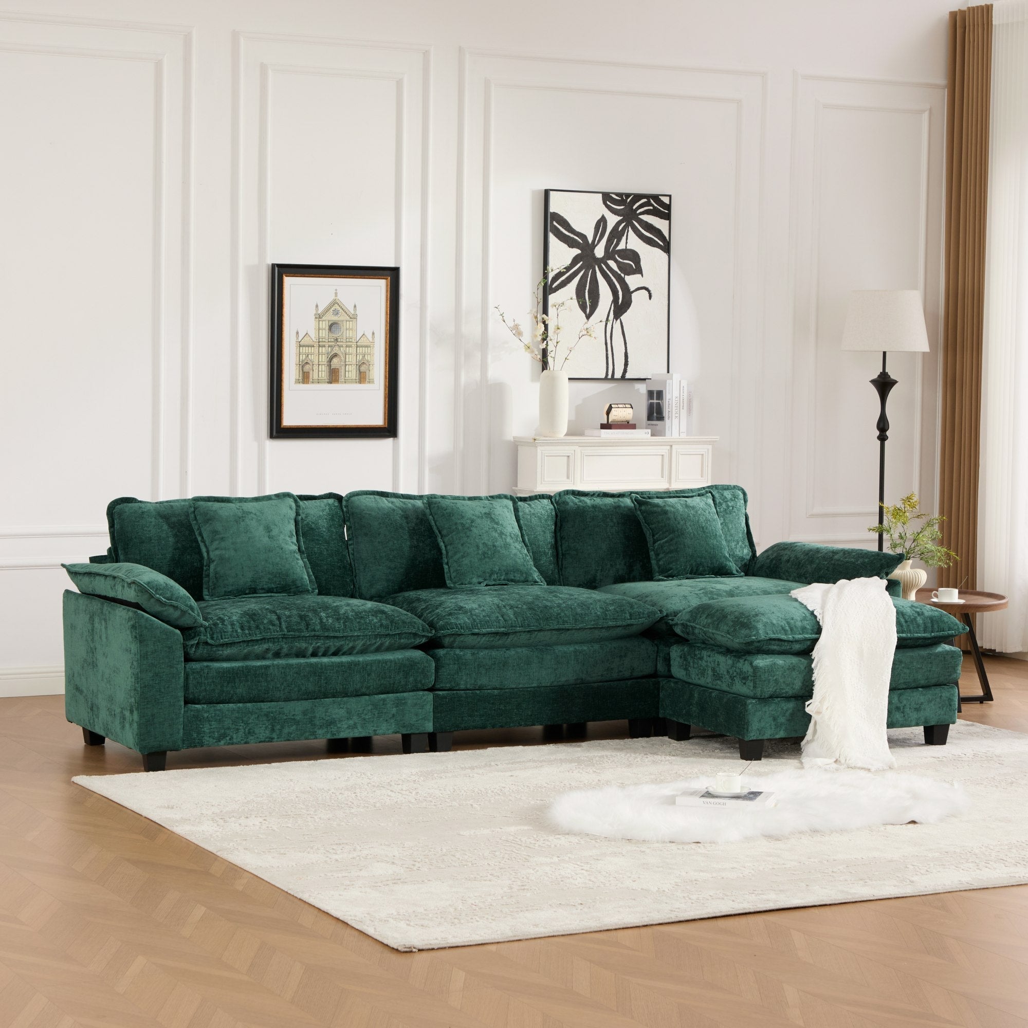 Modern Comfy Upholstered Seat Cushion Sectional Couch (Ottoman is Not Included)
