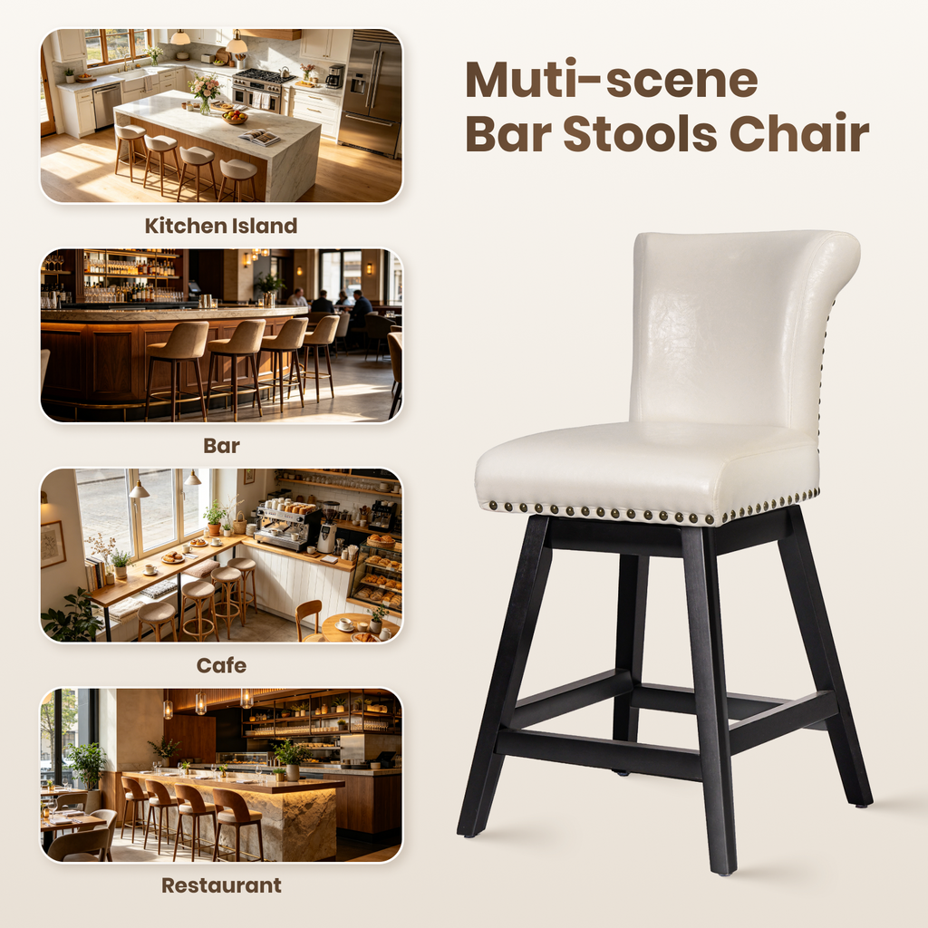 Firmoz Vintage Wingback Swivel Bar Stools with Nailhead Trim & Solid Wood Legs