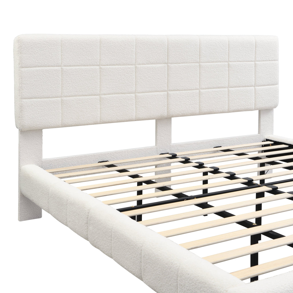 White  Boucle Floating Bed with Light