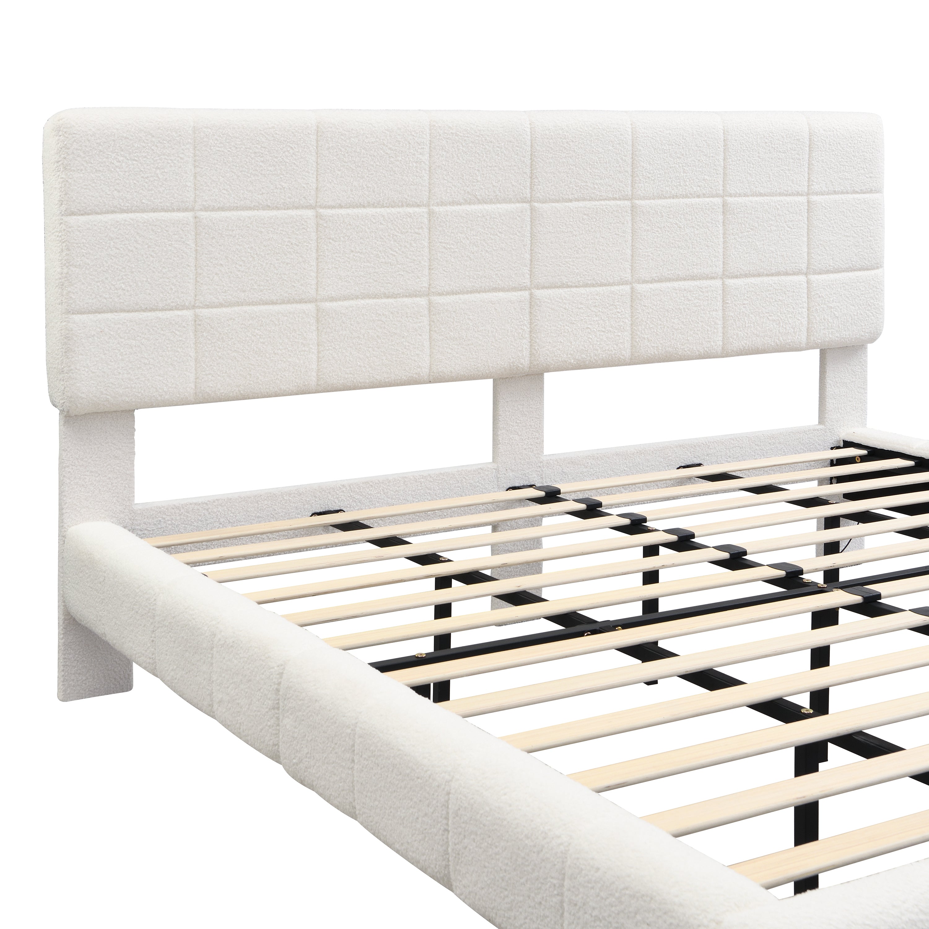 White  Boucle Floating Bed with Light