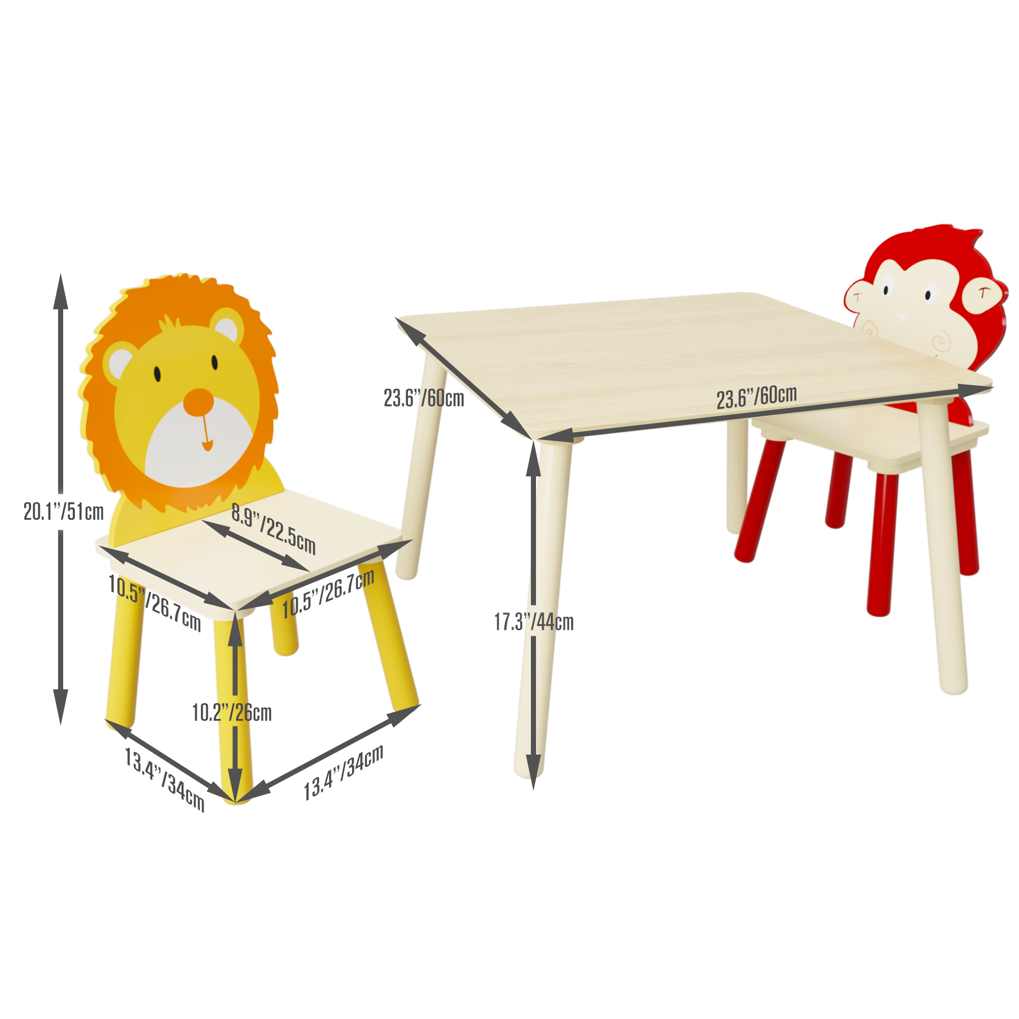 Kids Wooden Table and 2 Chairs Set