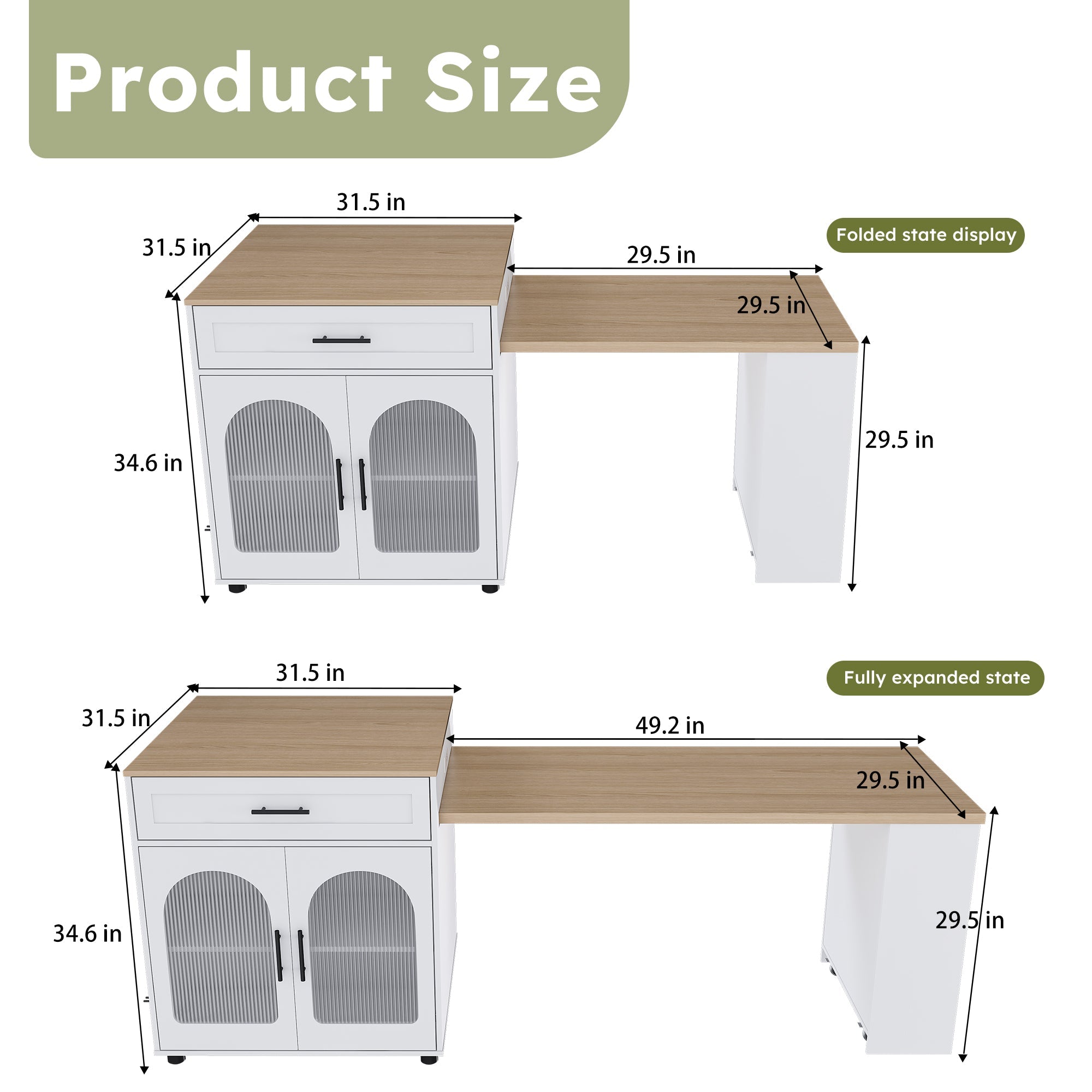 Expandable Kitchen Island with Dining Table