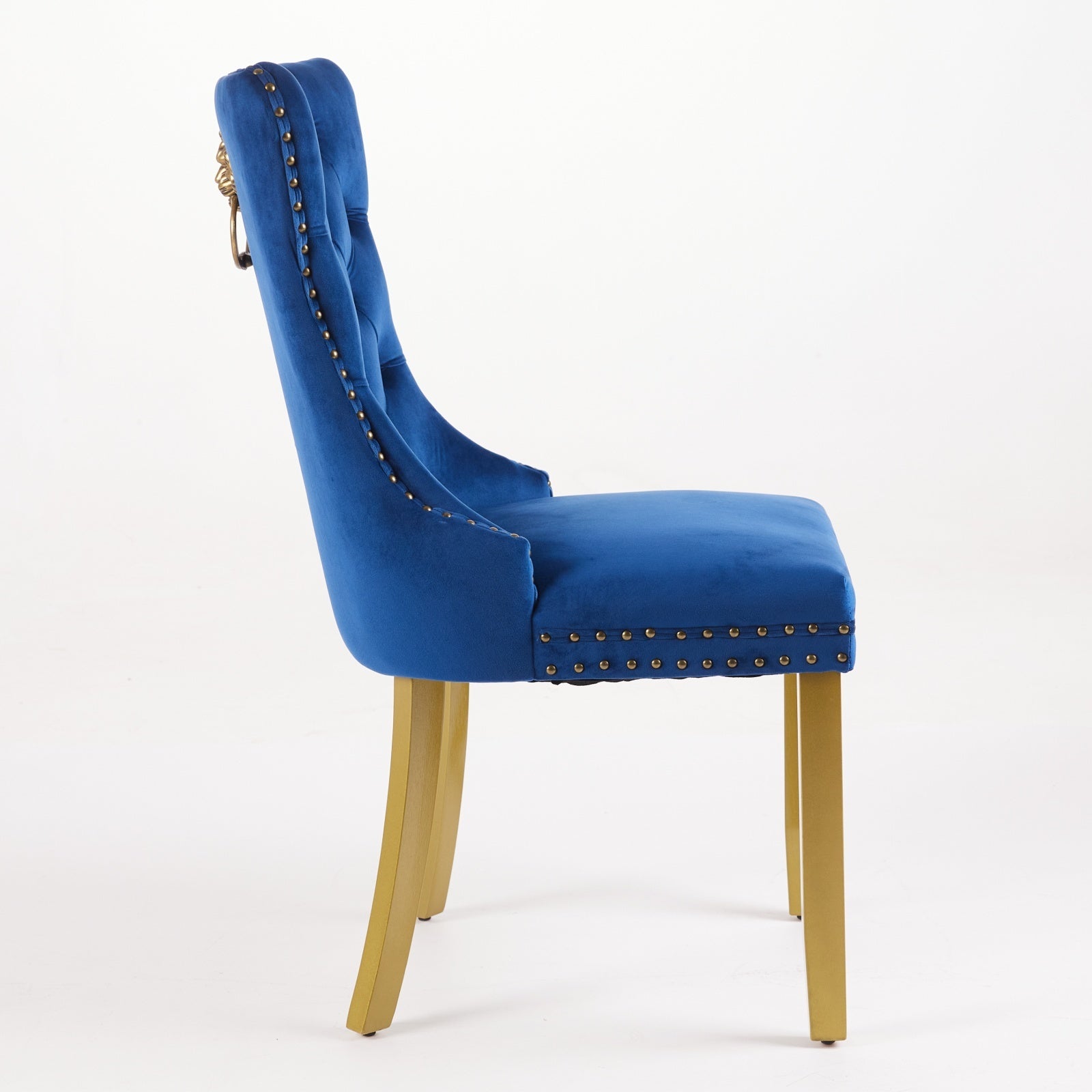 Mid-Century Velvet Dining Chairs with Lion Head Pull Ring (Set of 2)