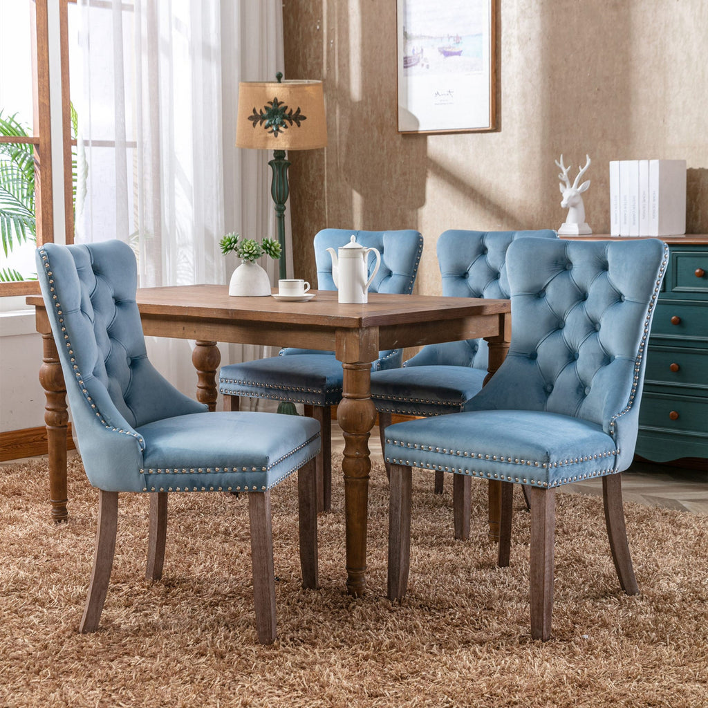 Modern High-end Tufted Solid Wood Velvet Dining Chair(Set of 2)