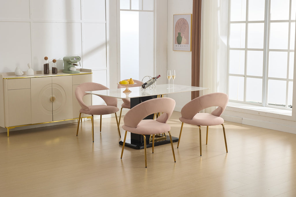 Velvet/Teddy Fabric Dining Chairs with Curved Backrest
