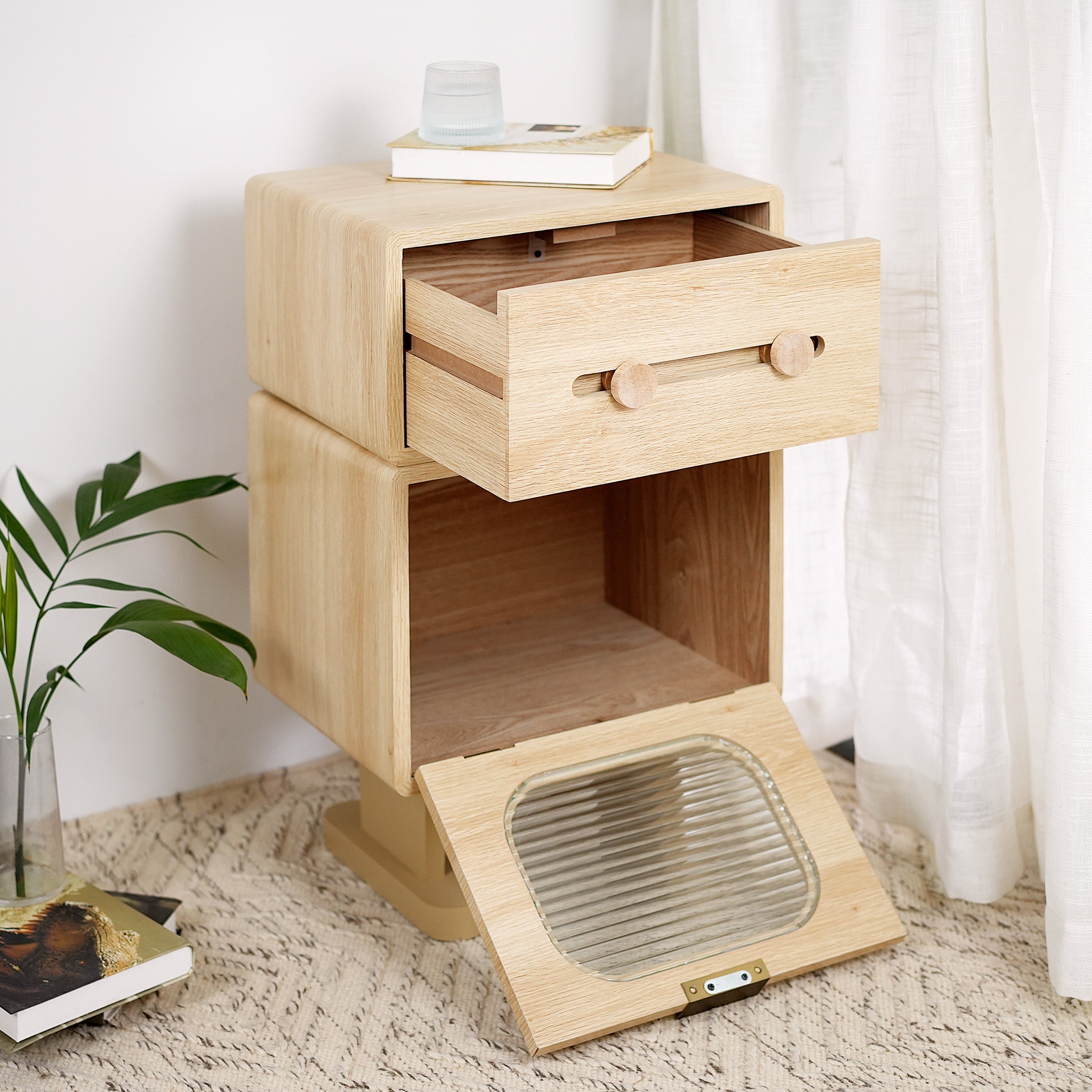 Rotating Robot Side Table with Storage