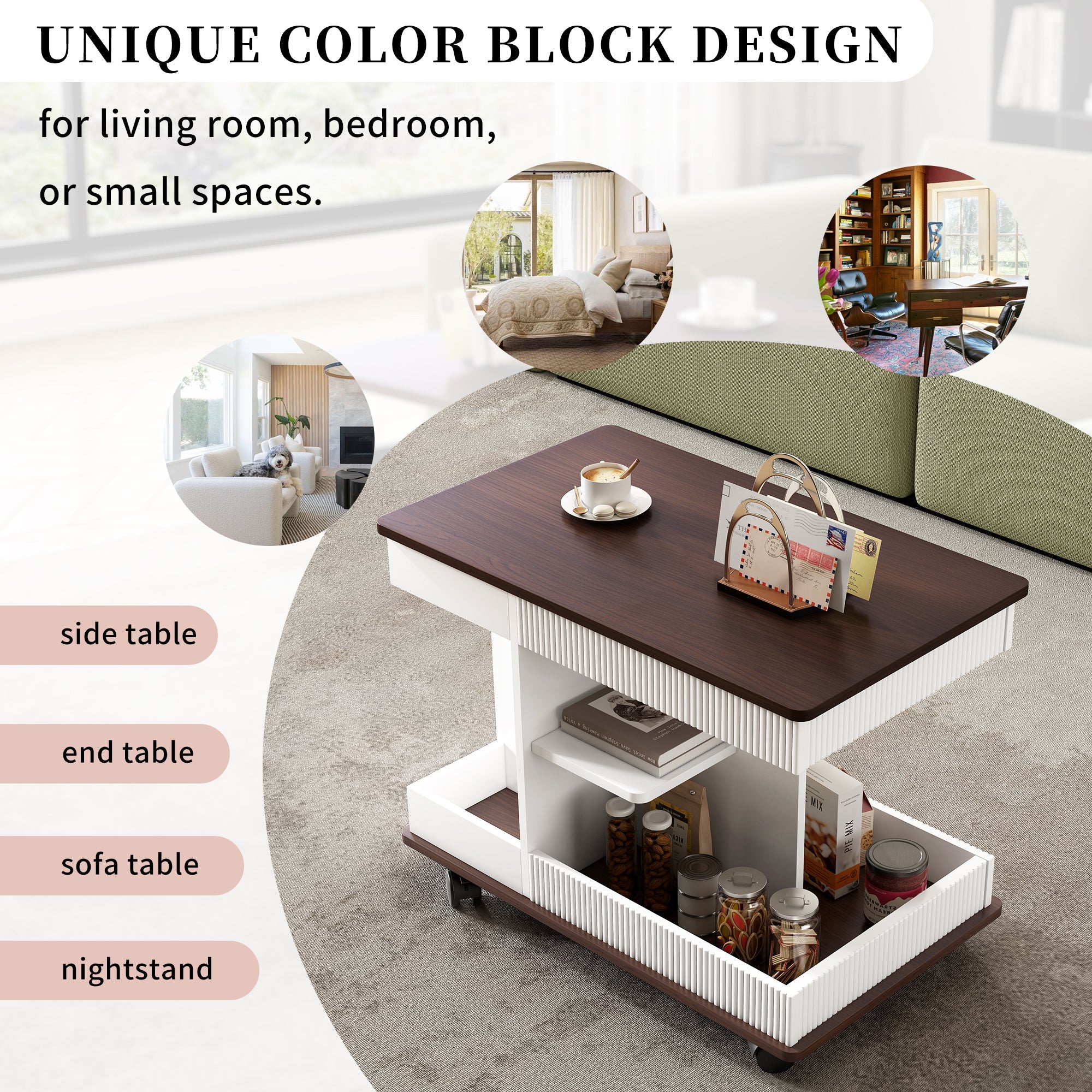 Modern Multifunctional Adjustable End Table with Wheels