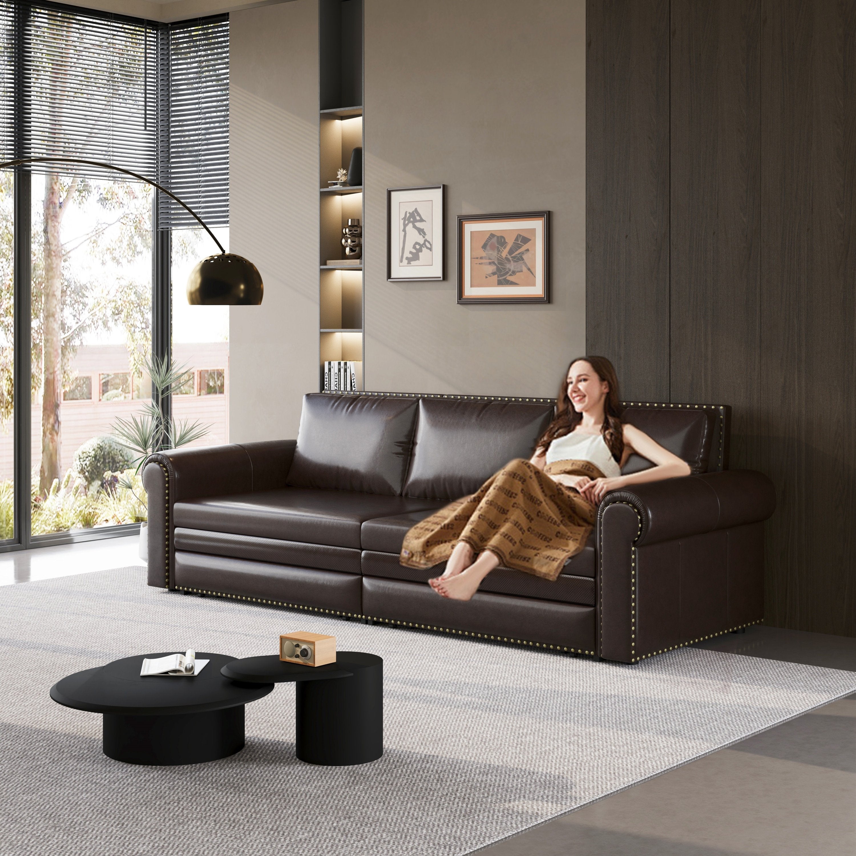 3-in-1 Faux Leather Convertible Sleeper Sofa Bed