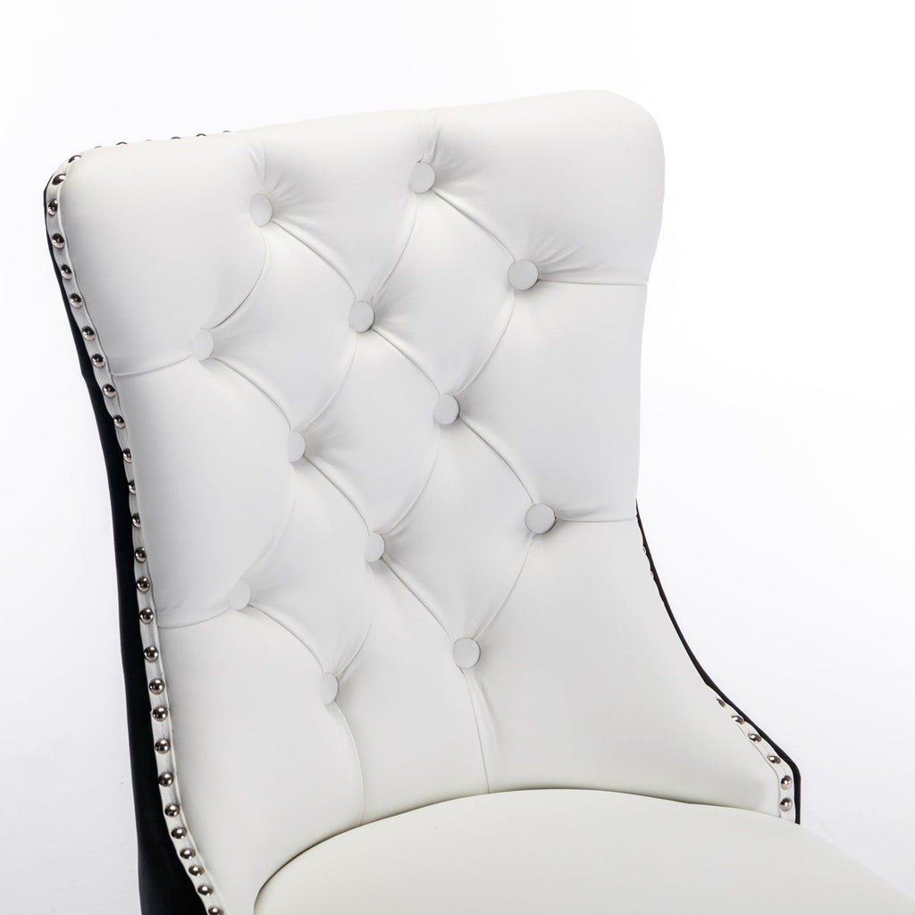 Tufted Solid Wood PU Upholstered Dining Chair with Wood Legs (Set of 2)