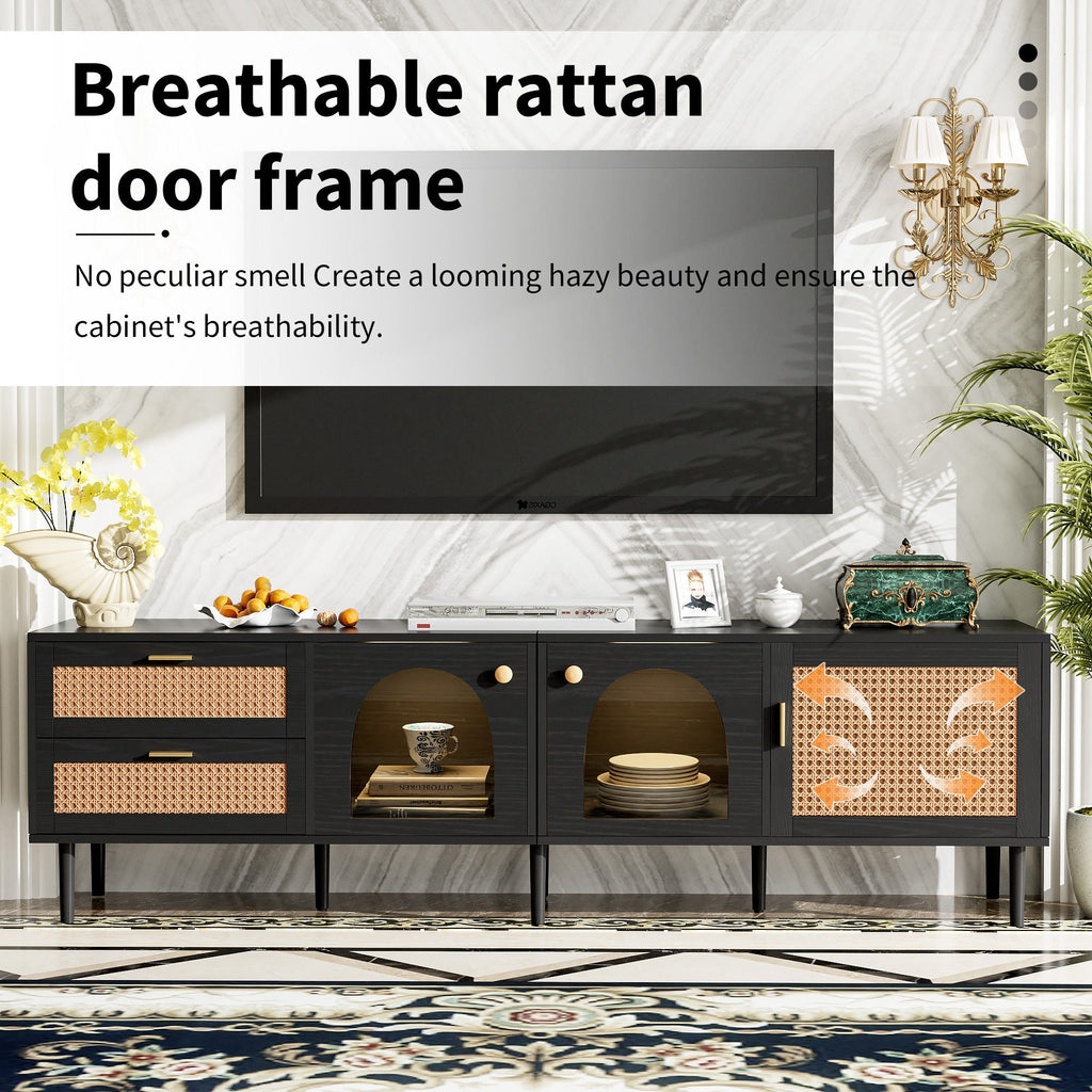 70" Rattan LED Light Entertainment TV Stand