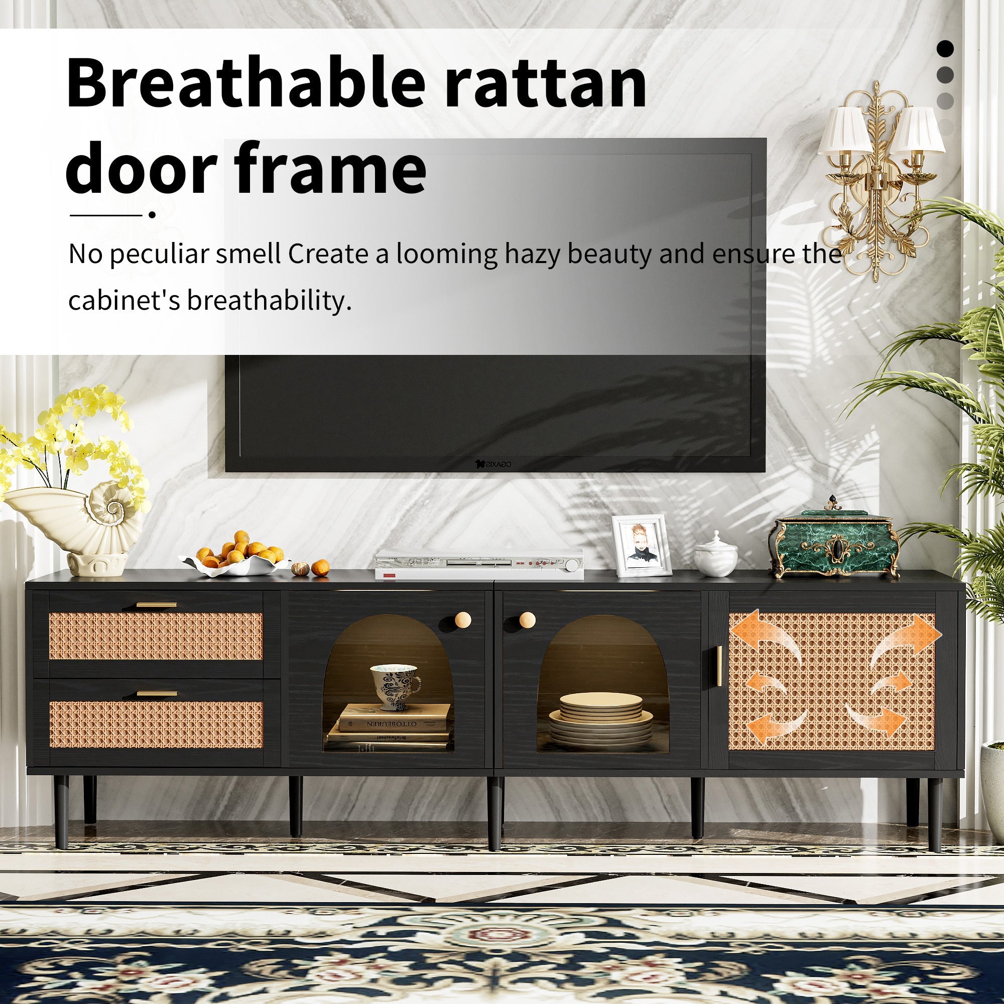 70" Rattan LED Light Entertainment TV Stand