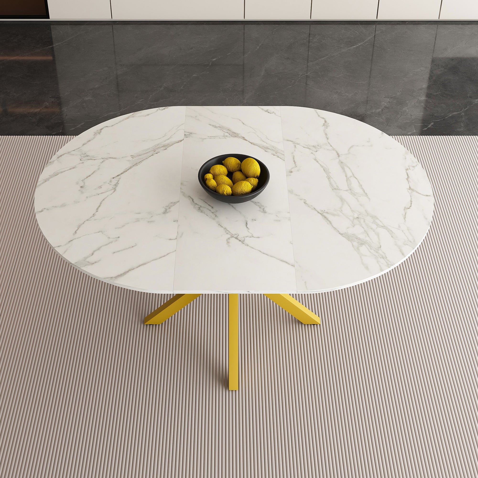 Modern Solid Wood Veneer Retractable Dining Table