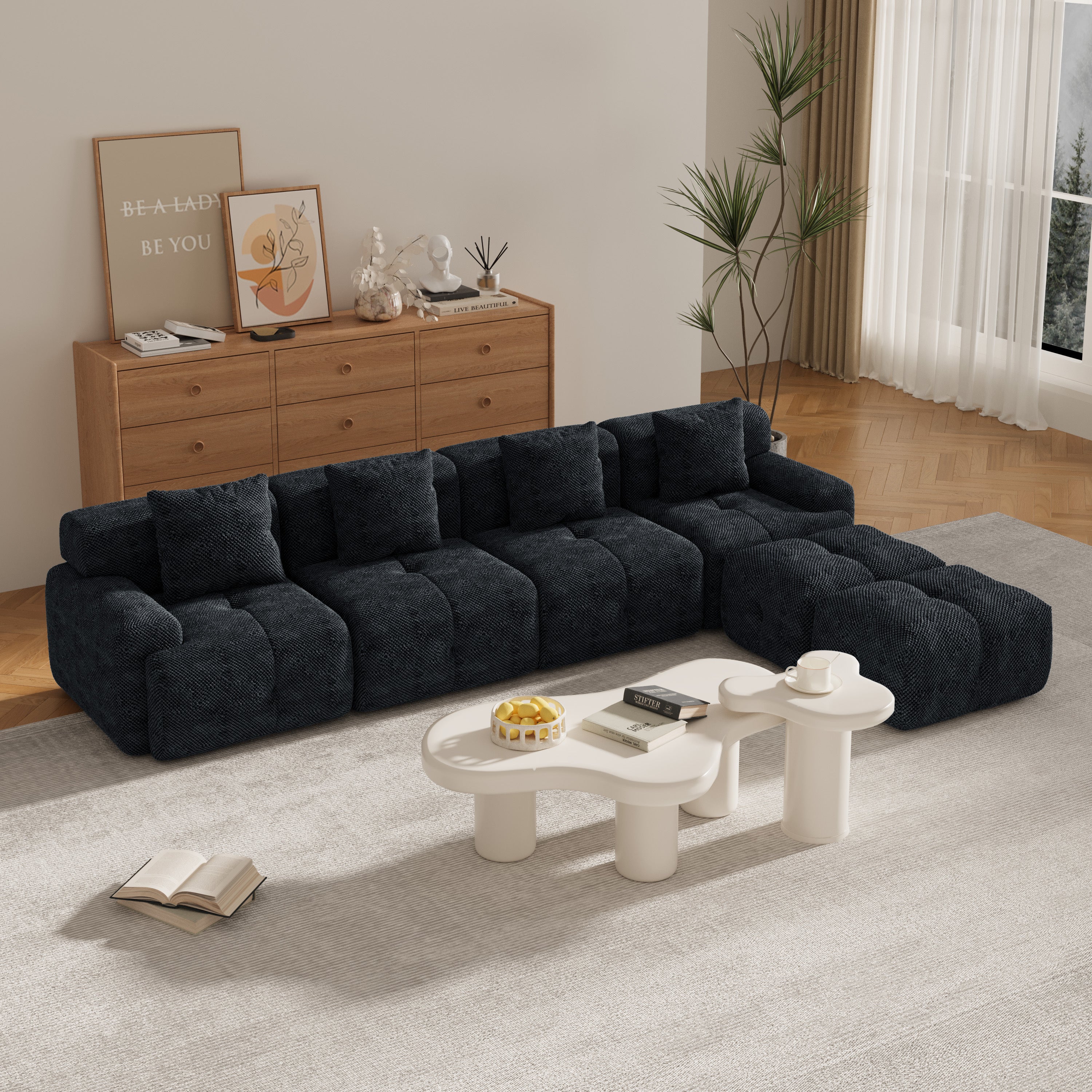Oversized Boneless Convertible Cloud Couch with Movable Ottoman