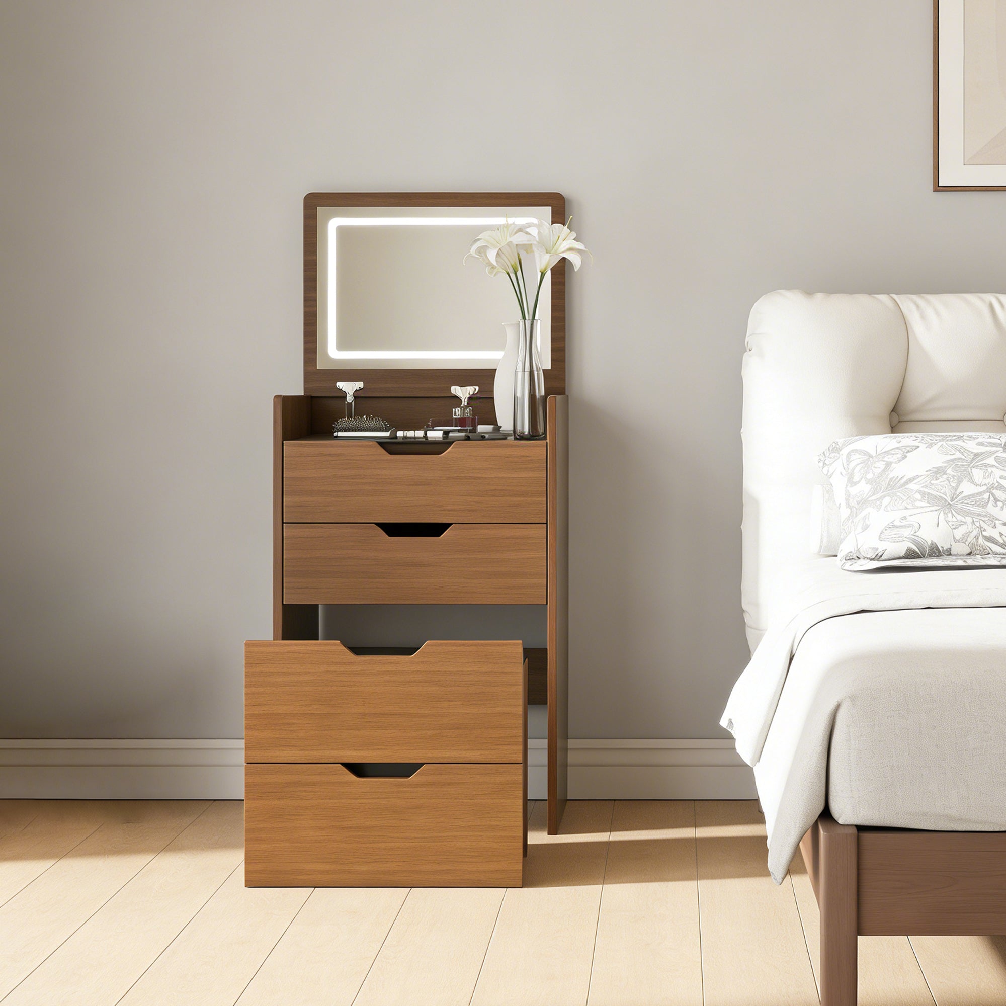 18.9'L 3-in-1 Vanity Desk with Lighted Mirror & Stool