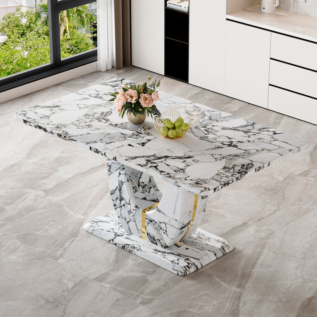 Modern 63'' Imitation Marble Dining Table for 4-6 people