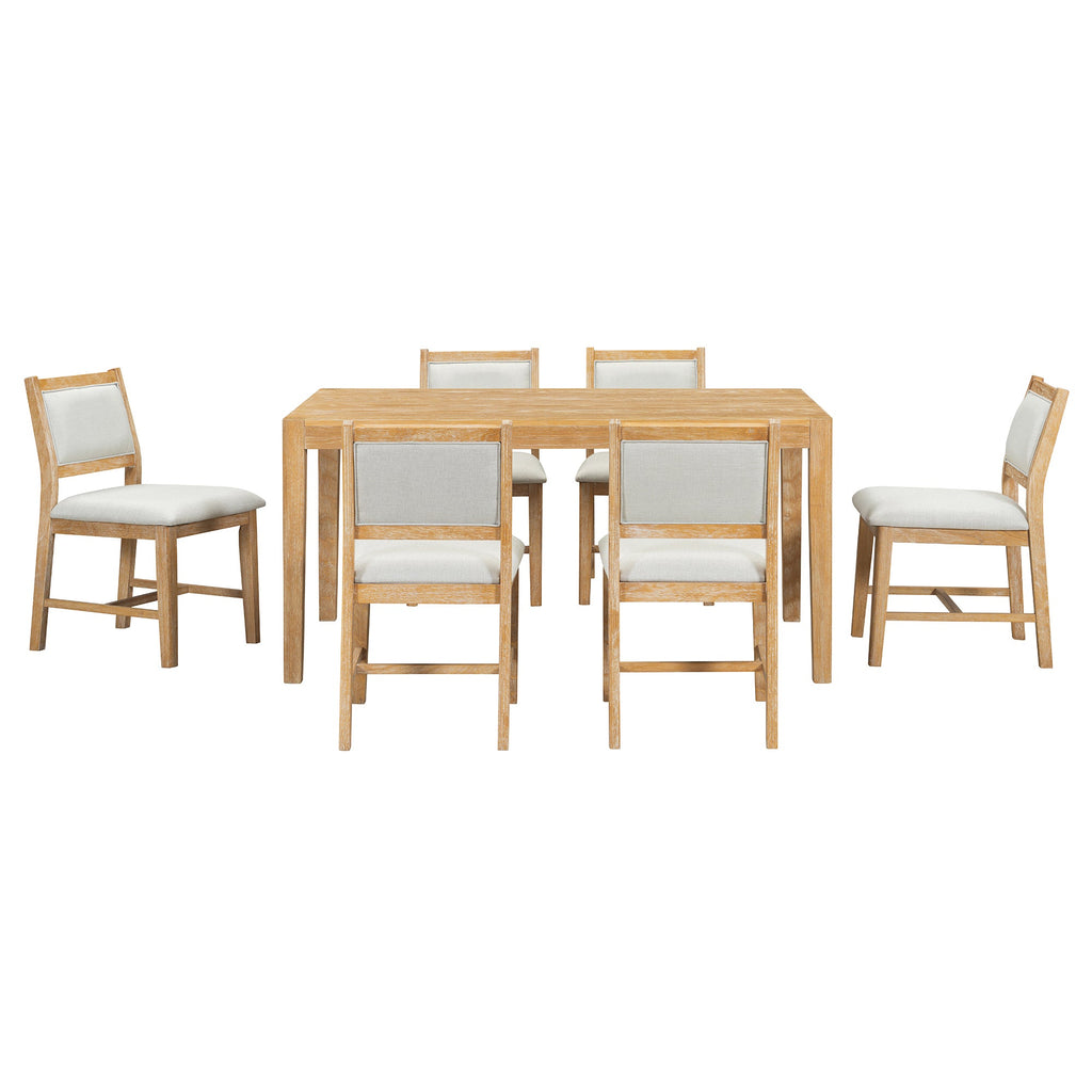 7-Piece Retro Rectangular Wood Dining Table Set