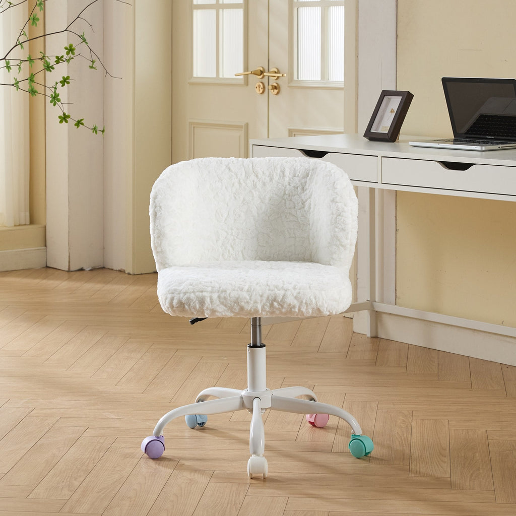 Artificial Rabbit Hair Adjustable Office Chair with Metal Base