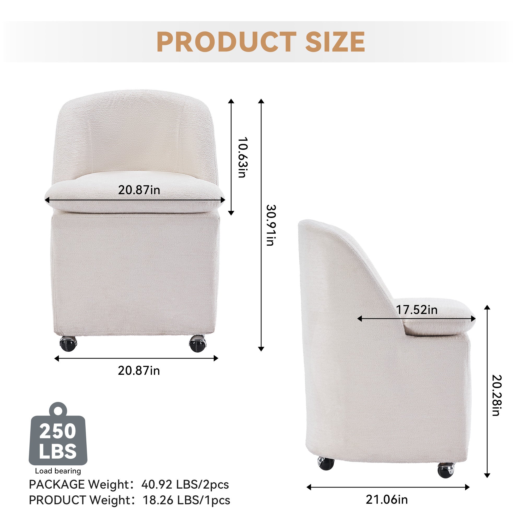 Chenille Fabric Dining Chairs with Universal Wheels