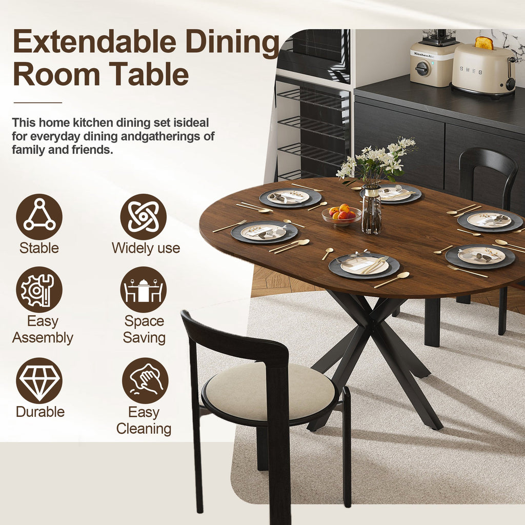 Modern Solid Wood Veneer Retractable Dining Table