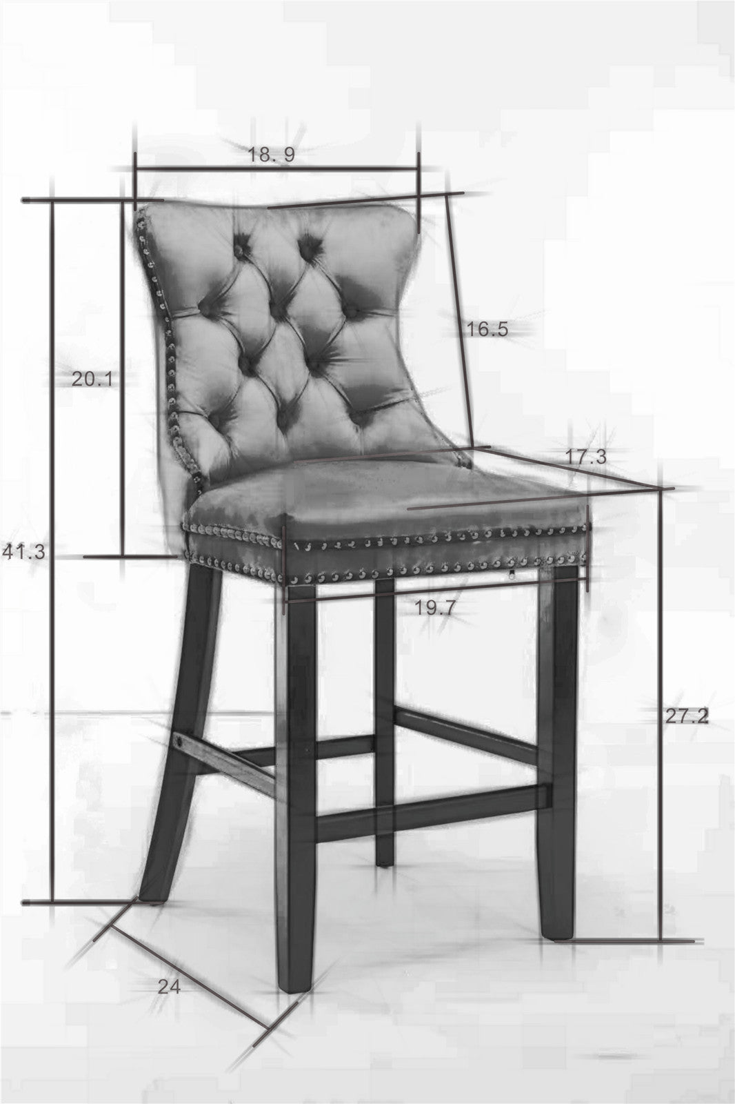Contemporary Velvet Upholstered Barstools with Button Tufted Decoration (Set of 2)
