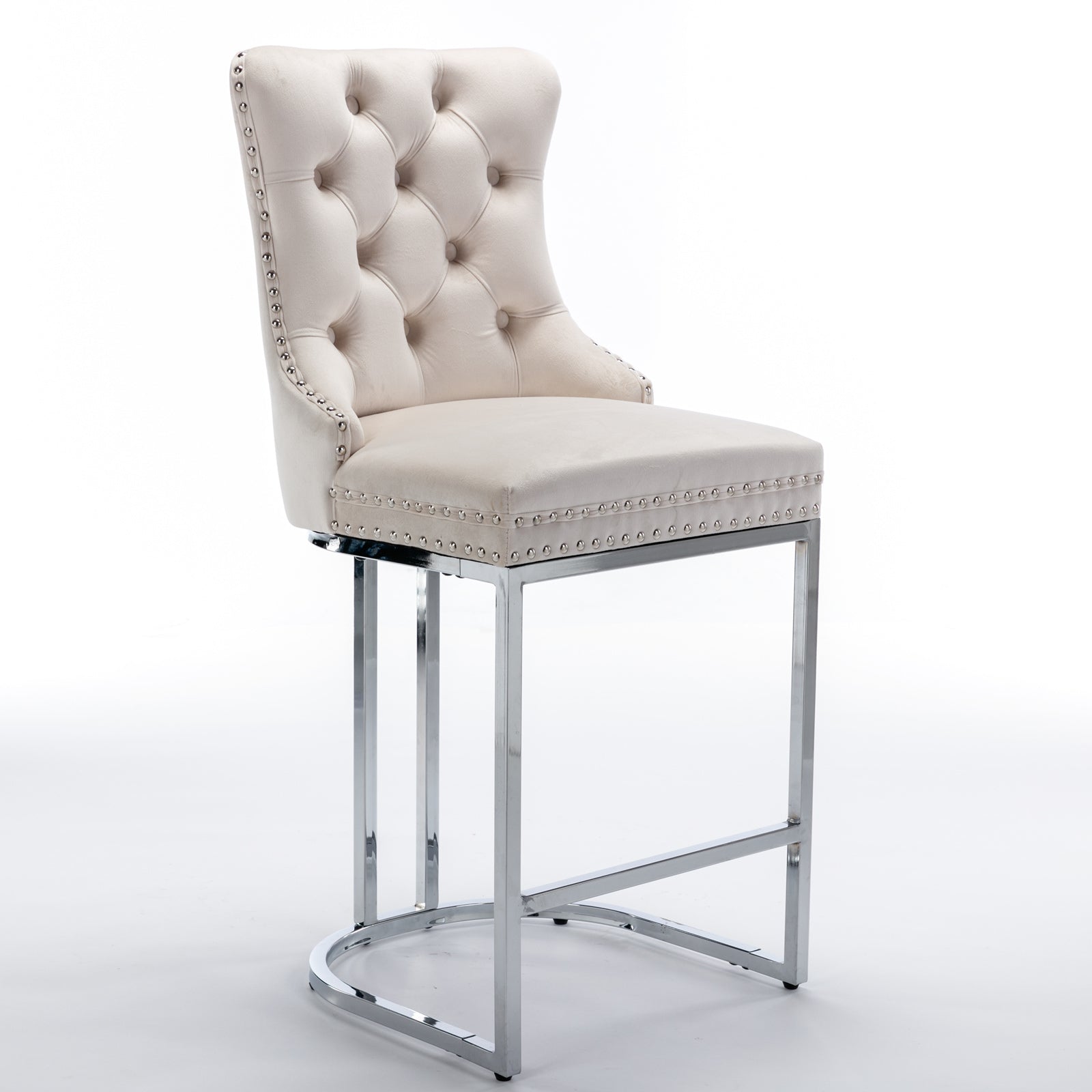 Luxury Elegant Nailhead Trim Tufted Velvet Bar Stools (Set of 2)