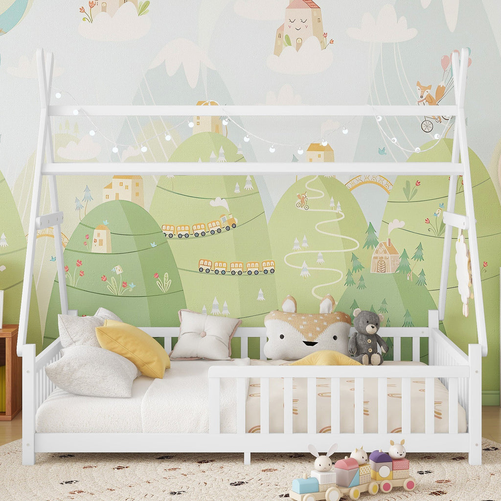 Full Size House Bed with Light for Kids