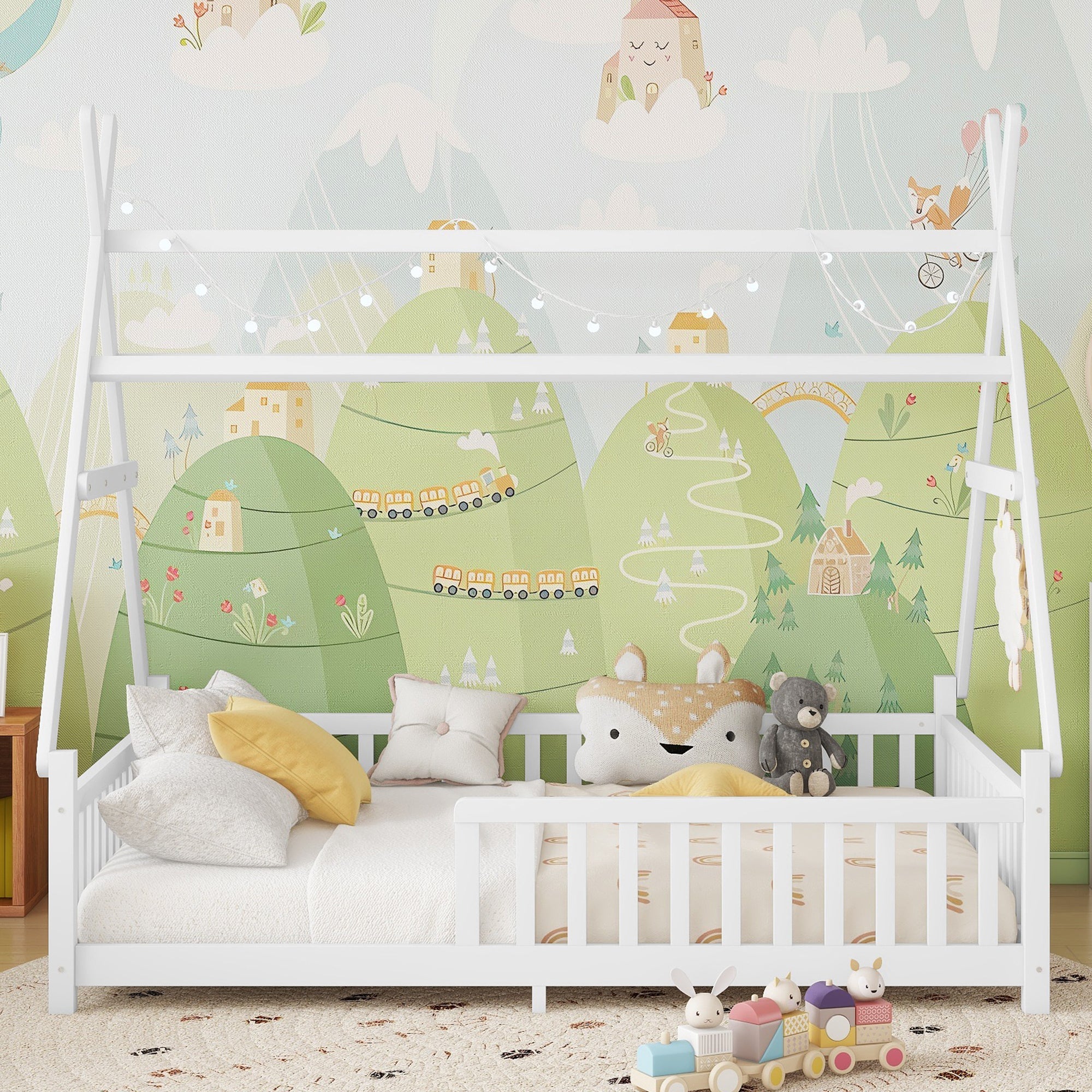 Full Size House Bed with Light for Kids