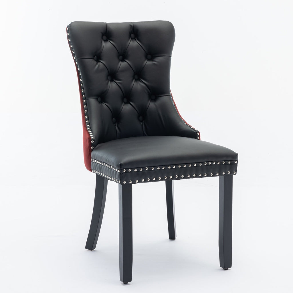 Tufted Solid Wood PU Upholstered Dining Chair with Wood Legs (Set of 2)