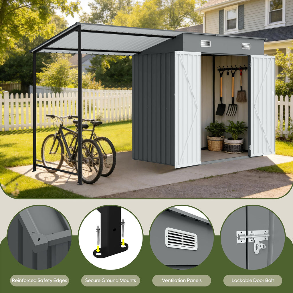 12x4 Ft Metal Lean To Shed With Pergola 2 In 1 Storage Shed Gazebo Combo