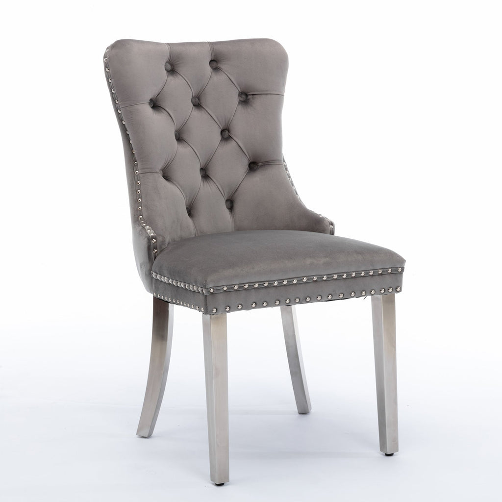 Modern High-end Tufted Solid Wood Velvet Dining Chairs (Set of 2)