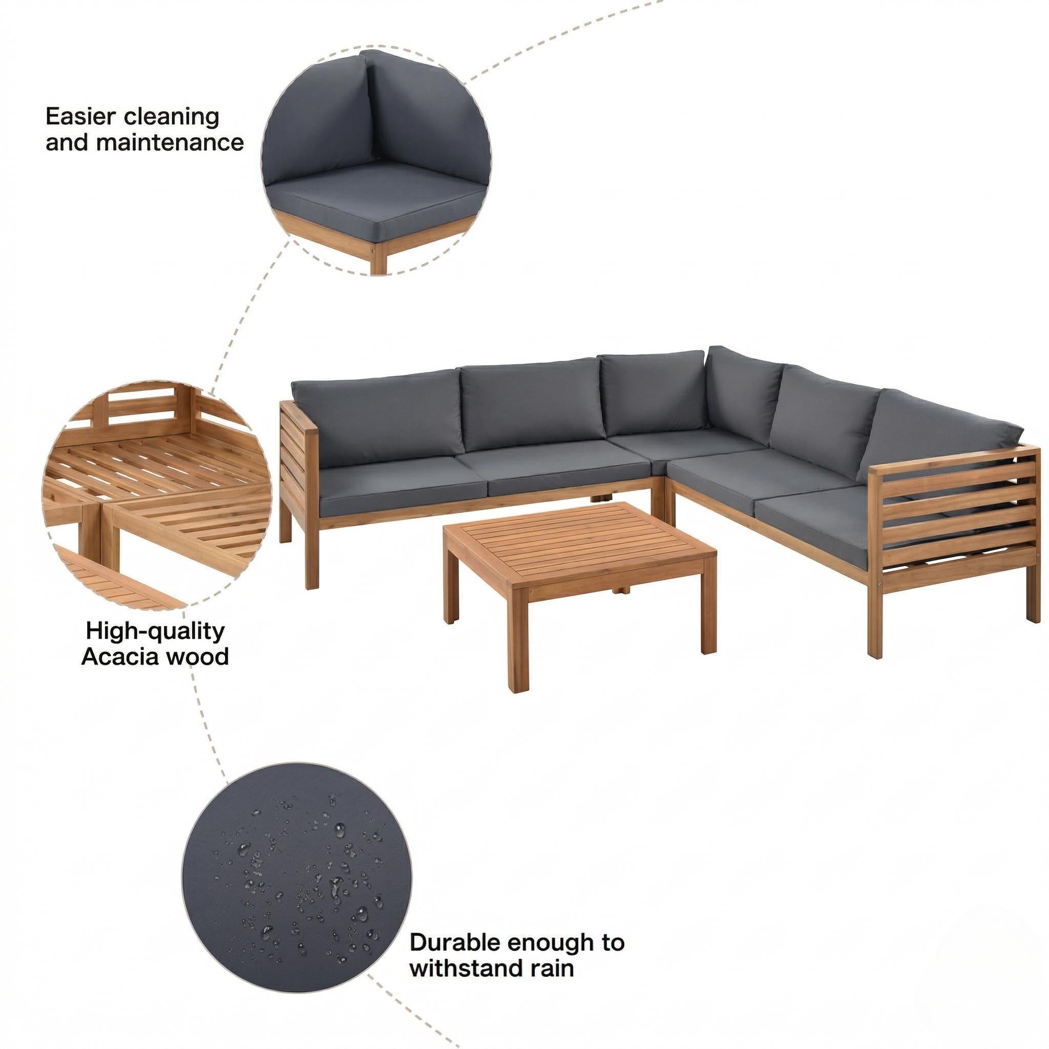 Acacia wood outdoor sofa set UV resistant water resistant cushions durable metal frame ideal patio garden outdoor living
