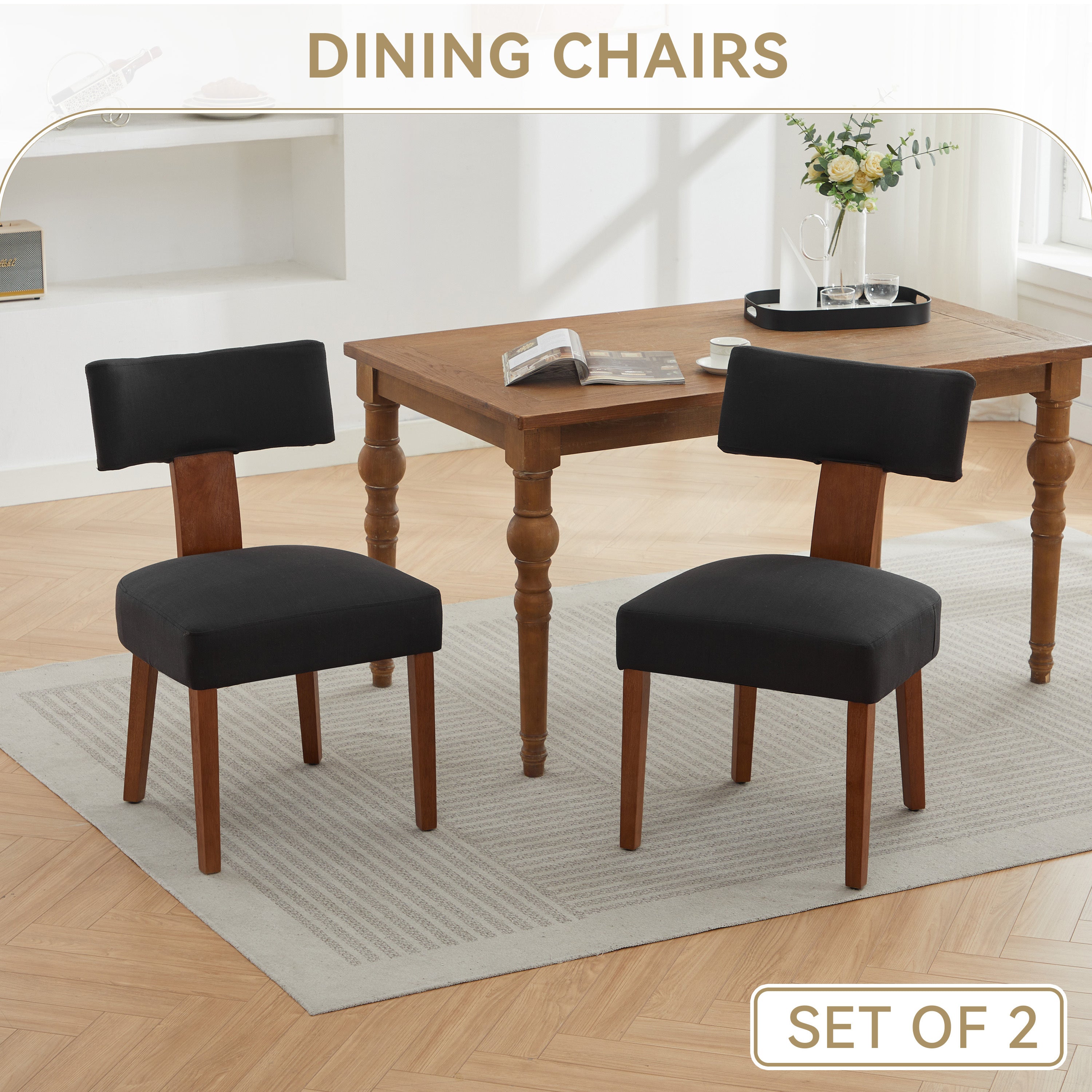 2Pcs  Modern Armless Dining Chairs With Curved Wingback and Solid Wooden Legs