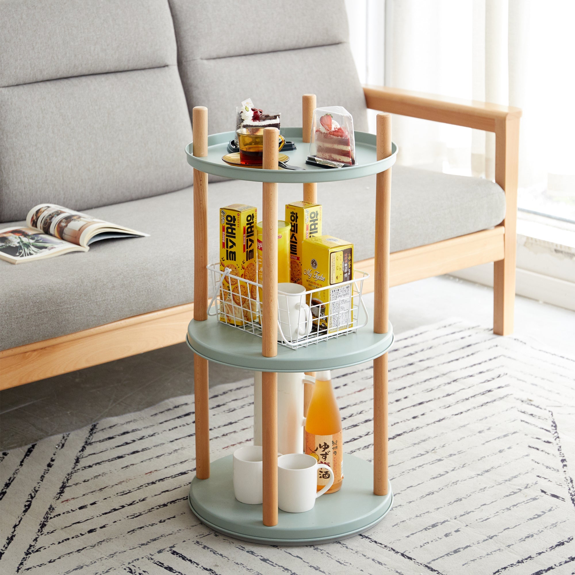Multifunctional 360° Rotating Bookshelf with 3-Tier