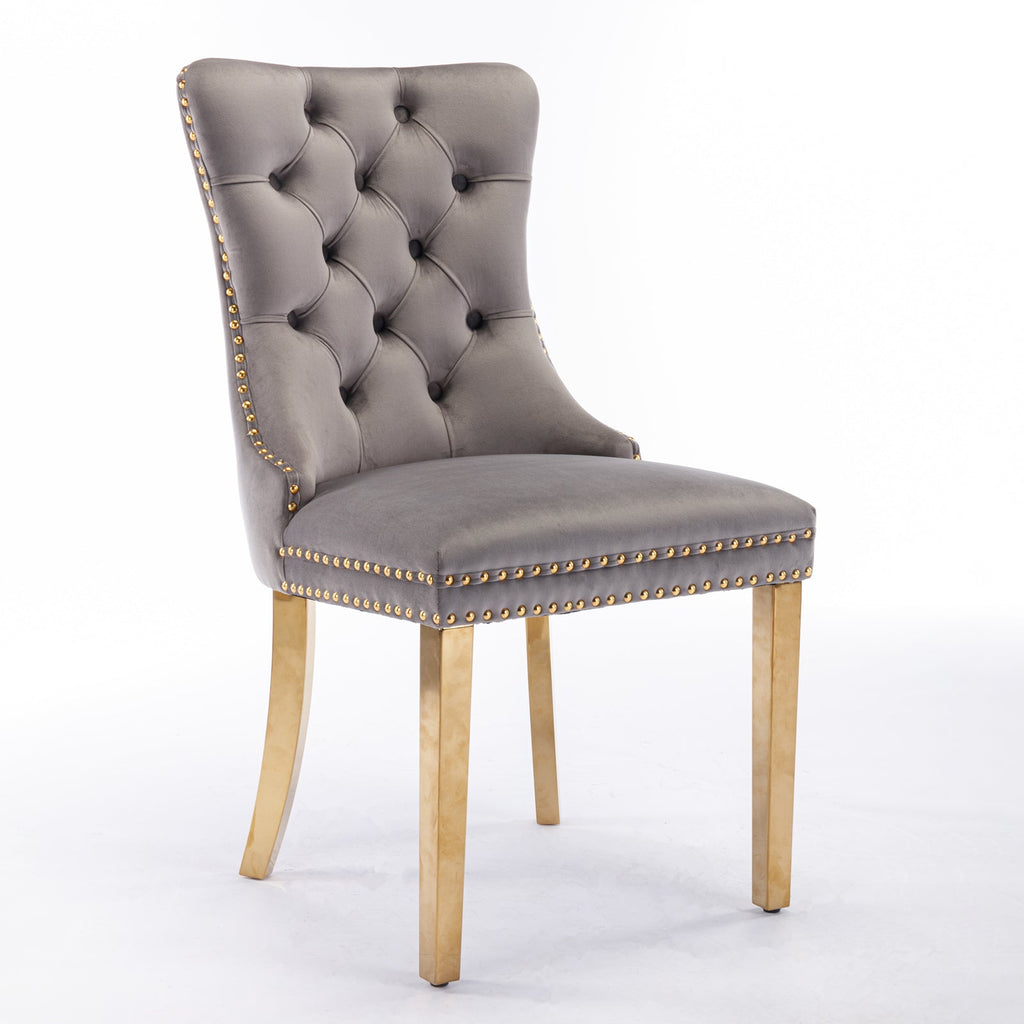 Modern High-end Tufted Solid Wood Velvet Dining Chair(Set of 2)