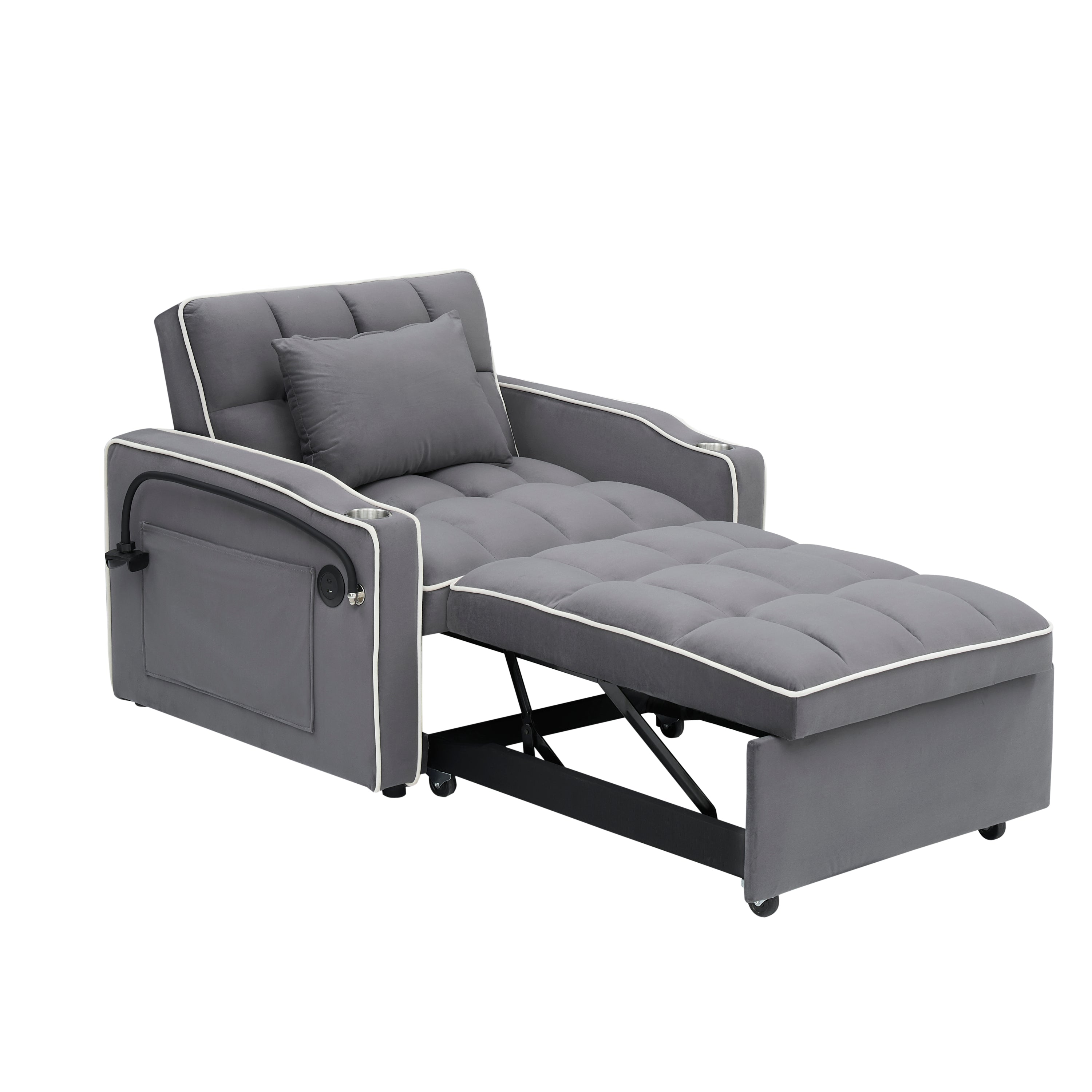 Velvet Foldable Sofa Bed Adjustable Back with USB, Ashtray & Phone Stand