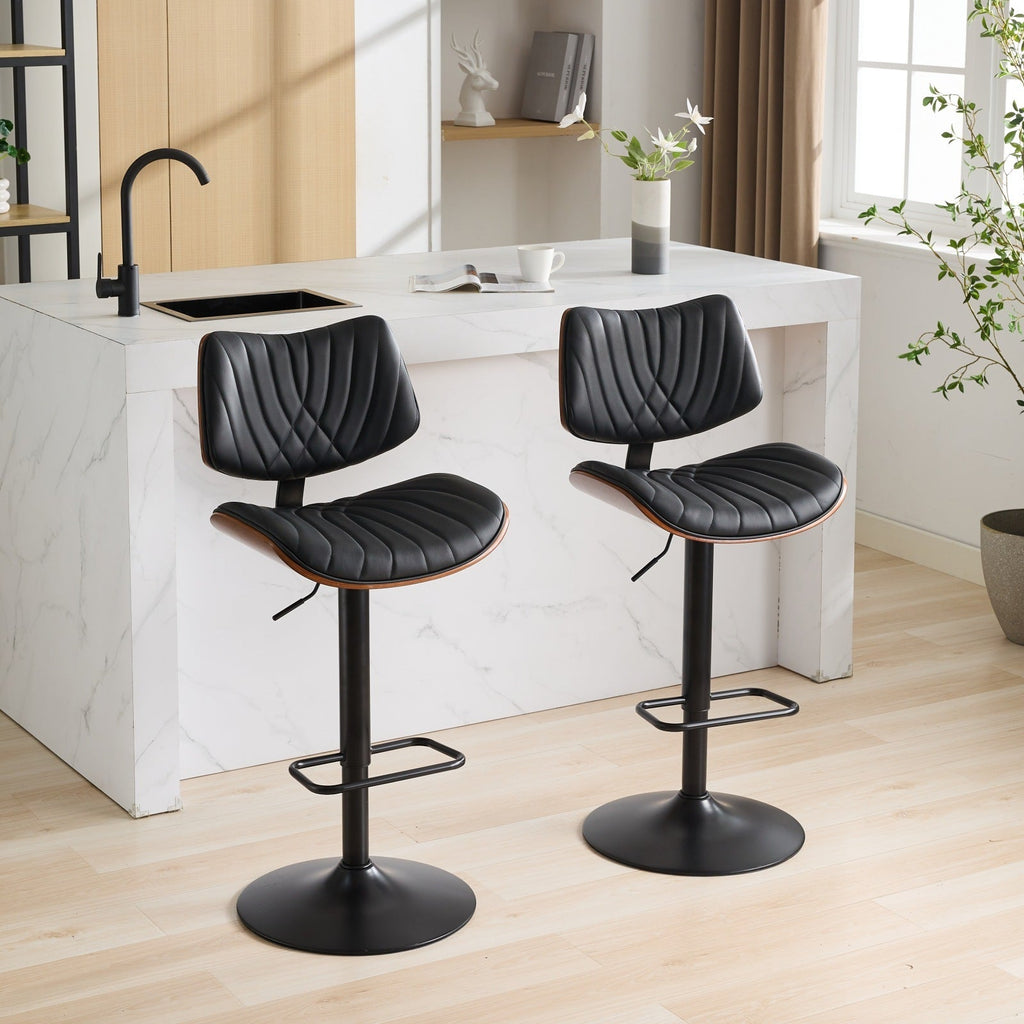 Mid Century Walnut Bentwood Bar Stools (Set of 2)
