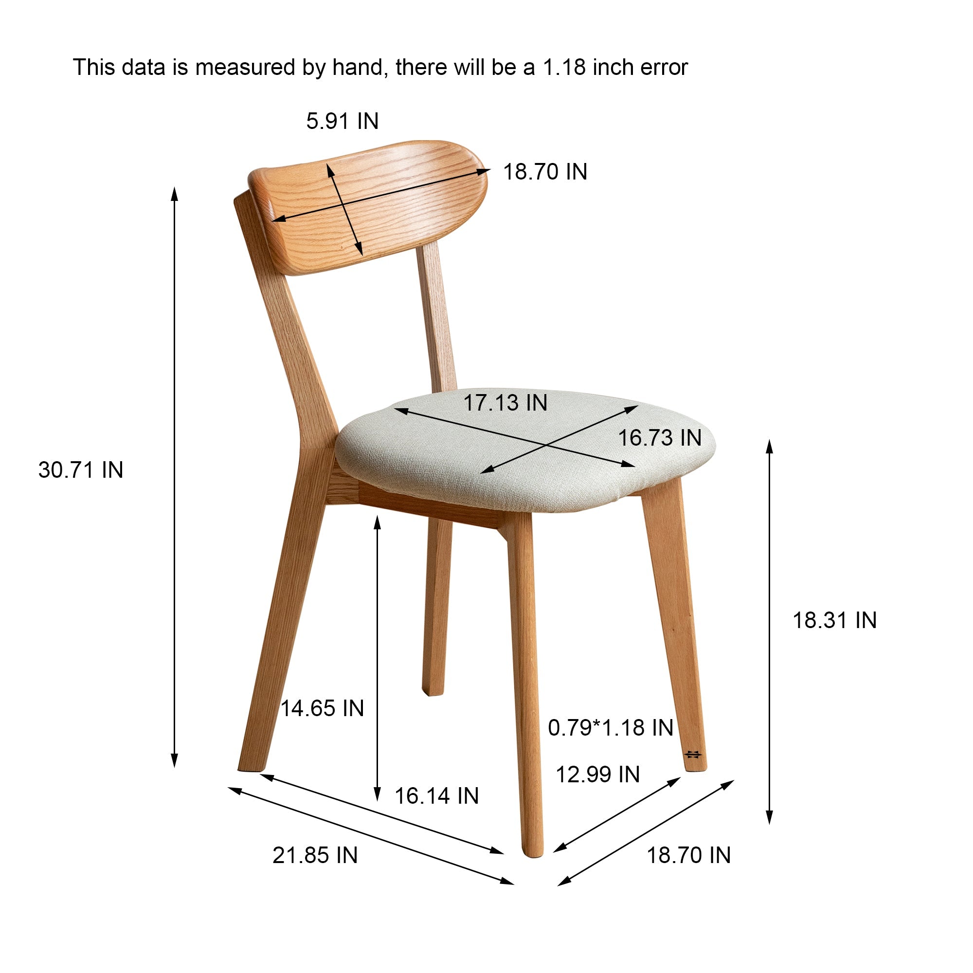 2Pcs Solid Wood Dining Room Chair with Upholstered