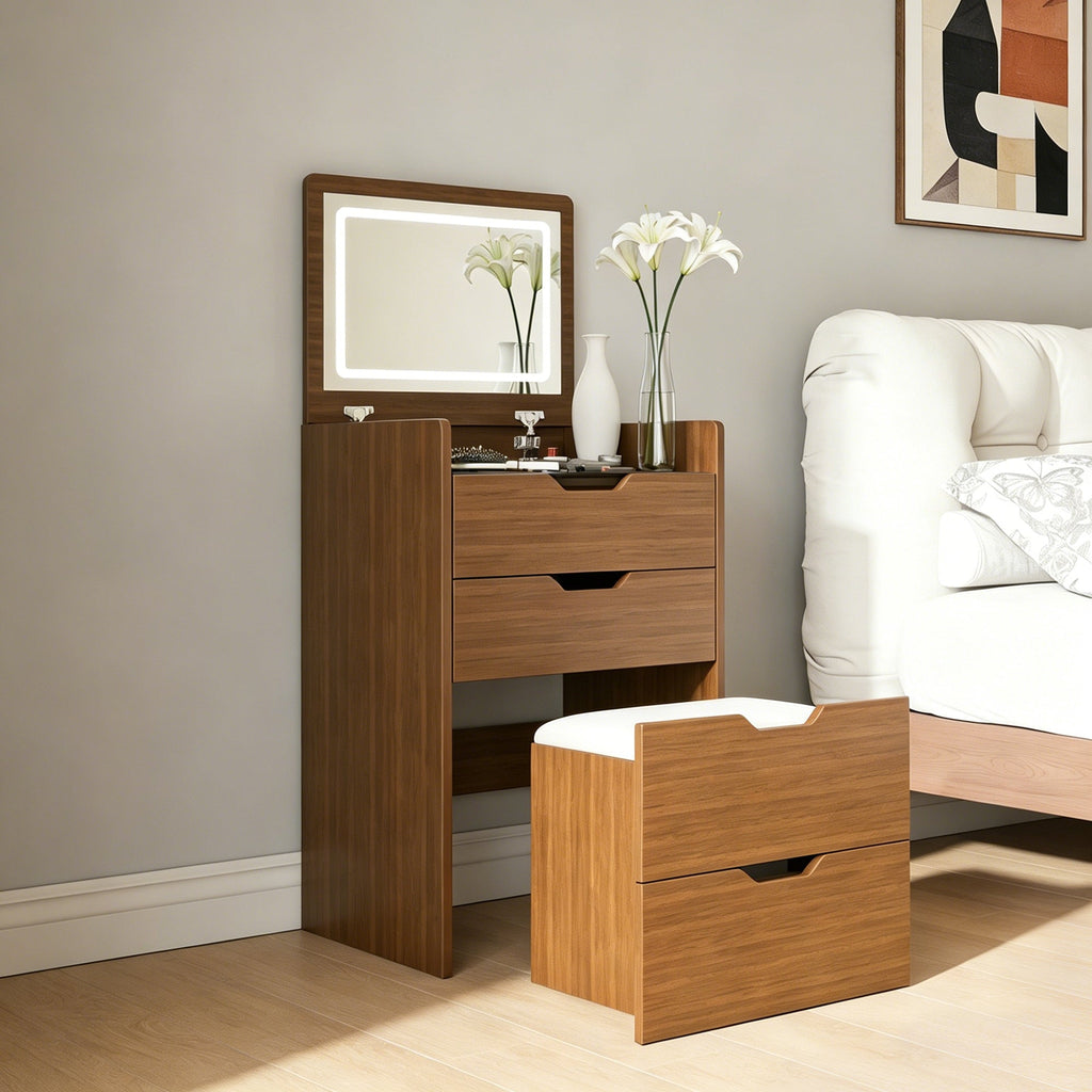 18.9'L 3-in-1 Vanity Desk with Lighted Mirror & Stool